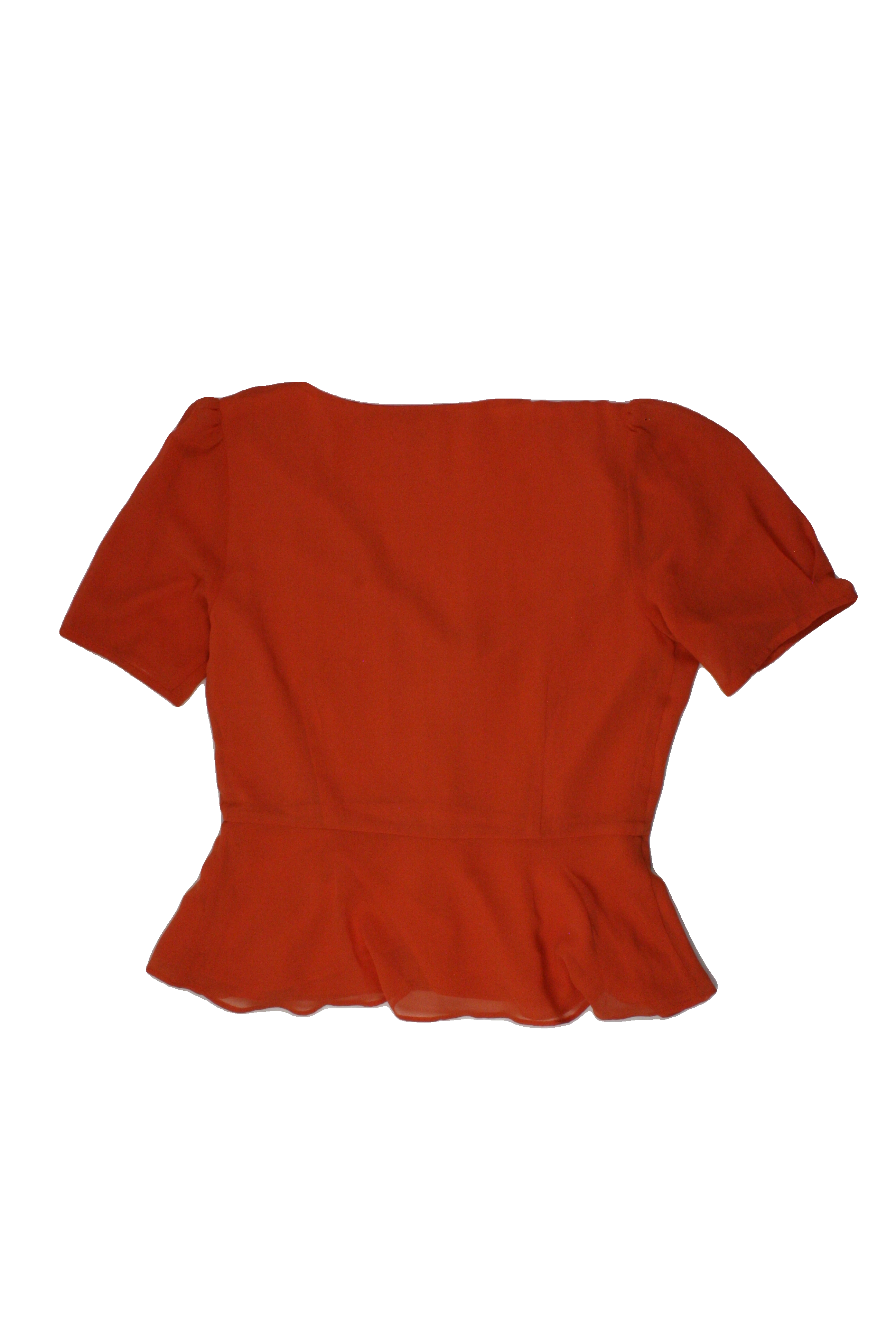 Wilfred Women's Orange Short Sleeve V-Neck Top with Buttons, Shell Buttons, Pleats, Front Pleats – Size S