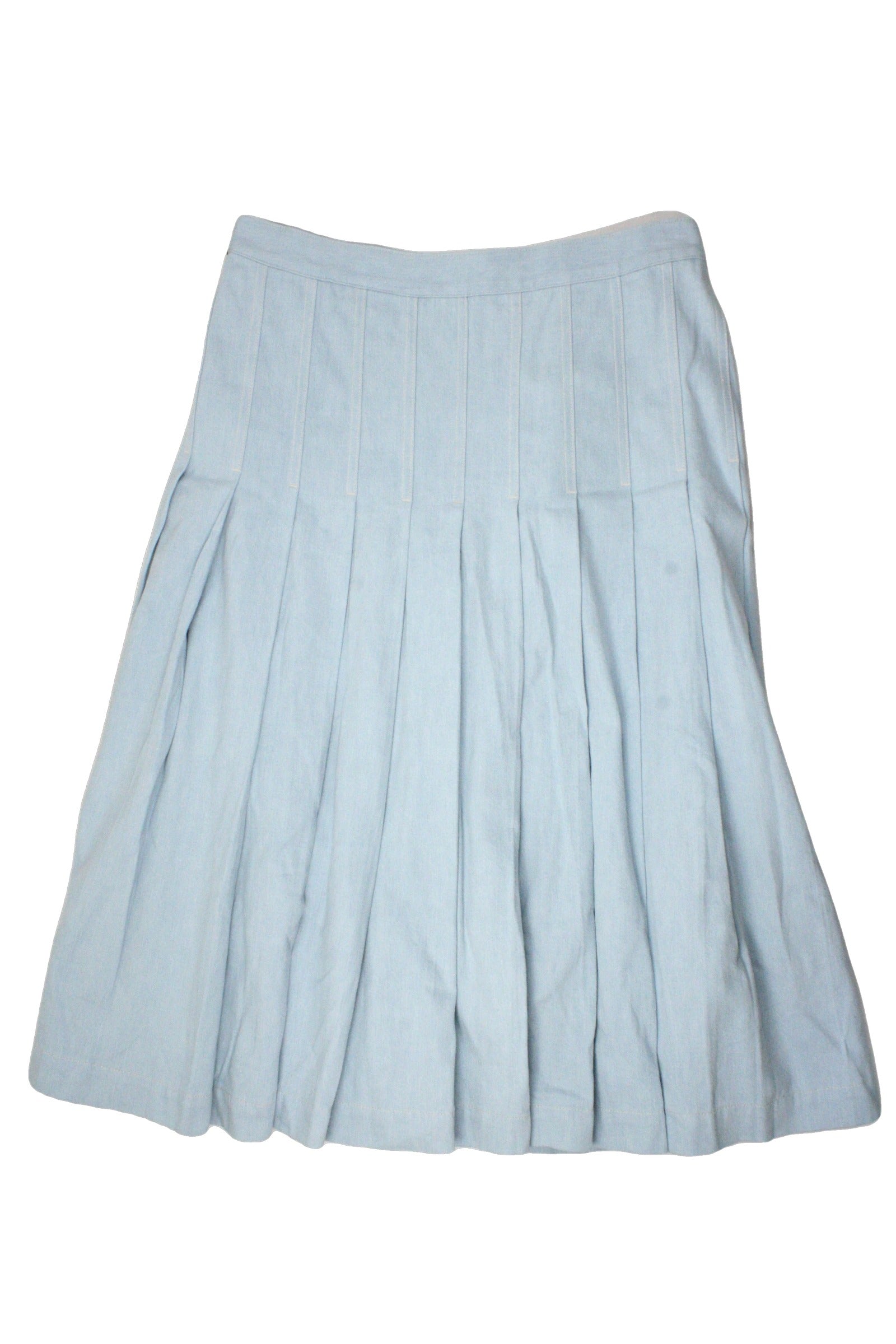 Babaton Women's Light Blue/Light Wash Skirt with Chambray, Midi, Flared, Pleats – Size W32