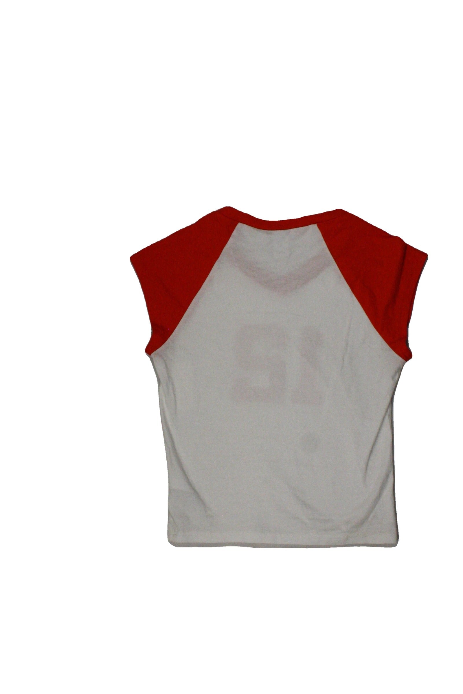 Aritzia TNA Women's White/Red Raglan Short Sleeve V-Neck Top with "12" Graphic – Size XS