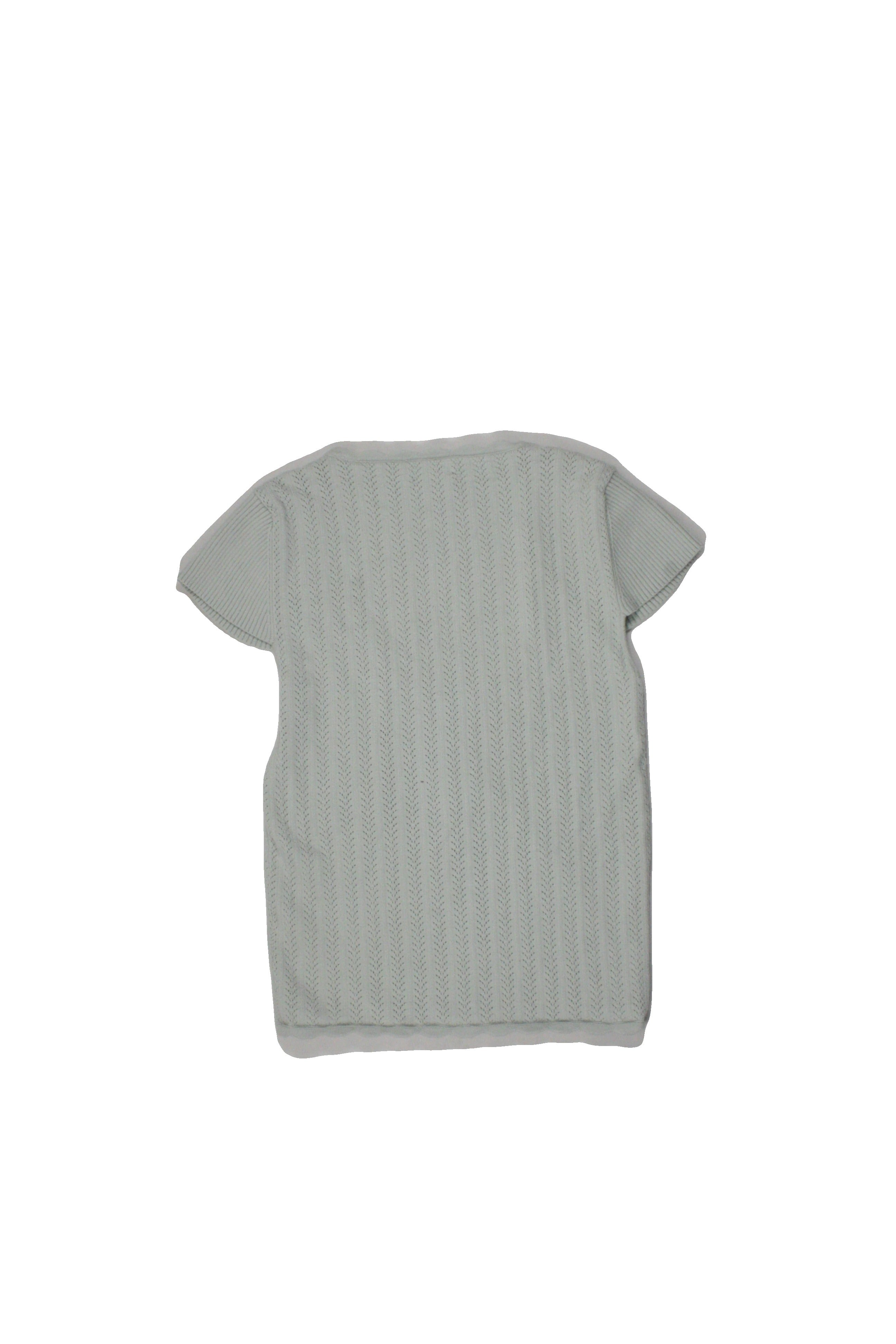 Wilfred Women's Mint Short Sleeve V-Neck Top with Pointelle, Ribbed Top, Scalloped Trim, Underbust Tie – Size M
