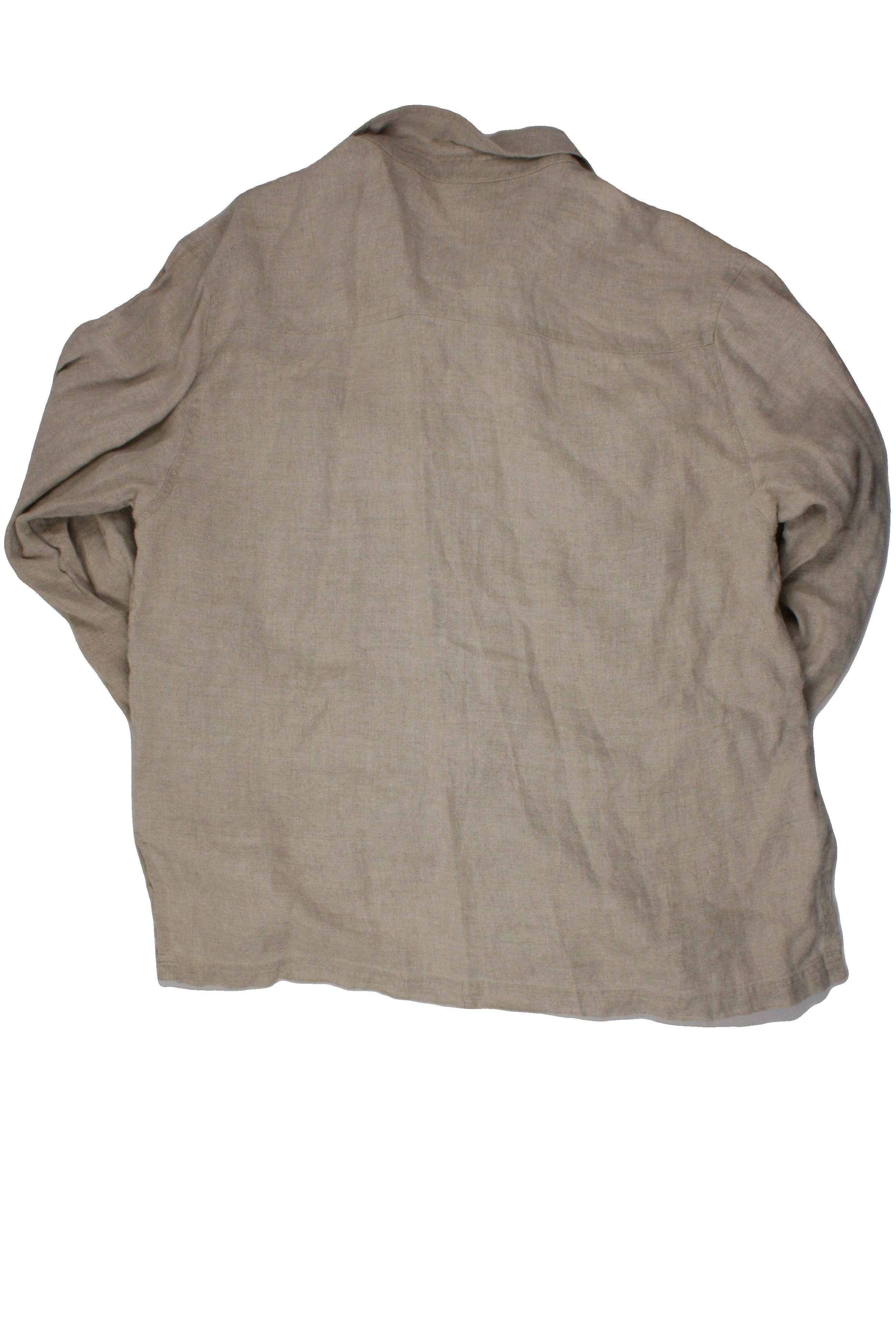 No Brand Women's Tan Long Sleeve Shacket with Buttons, Shell Buttons, Beige Shell Buttons, Side Slits