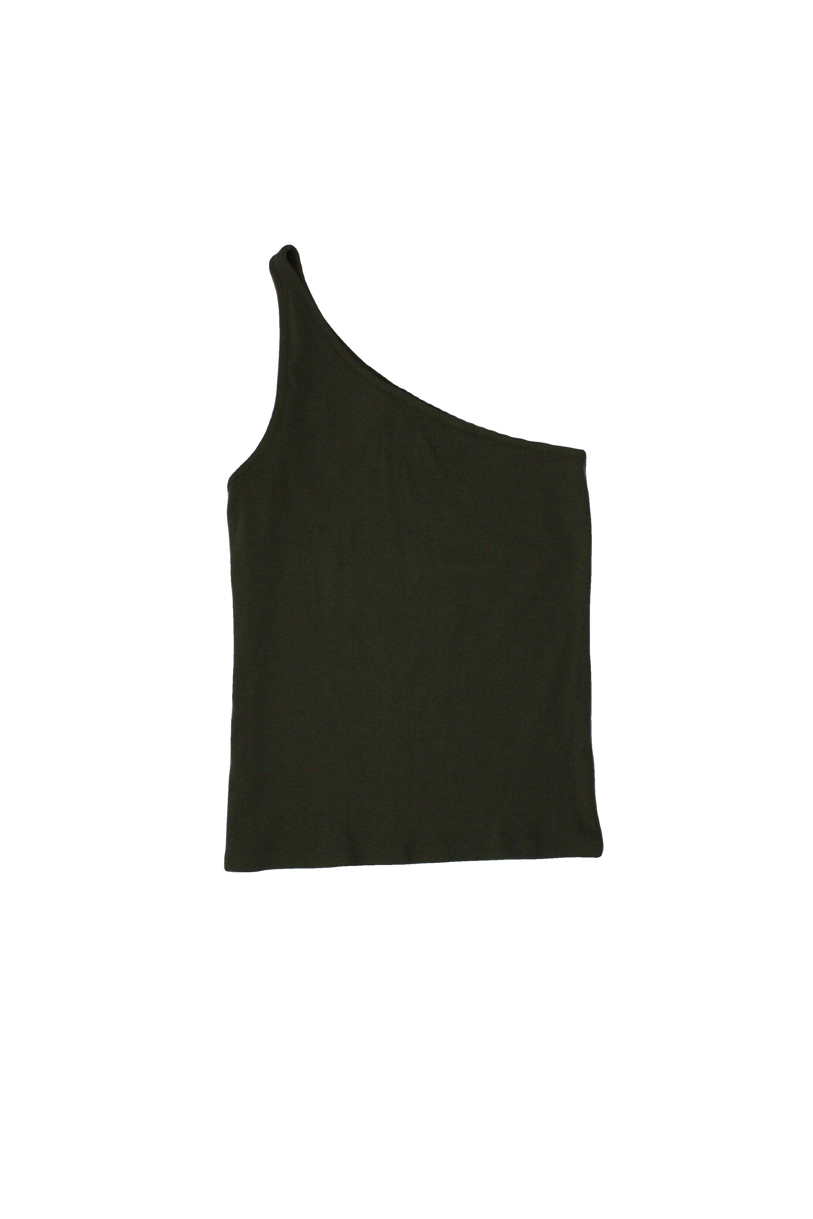 Marks & Spencer Women's Olive One-Shoulder Sleeveless Top with Rib Knit, Stretch – Size 12