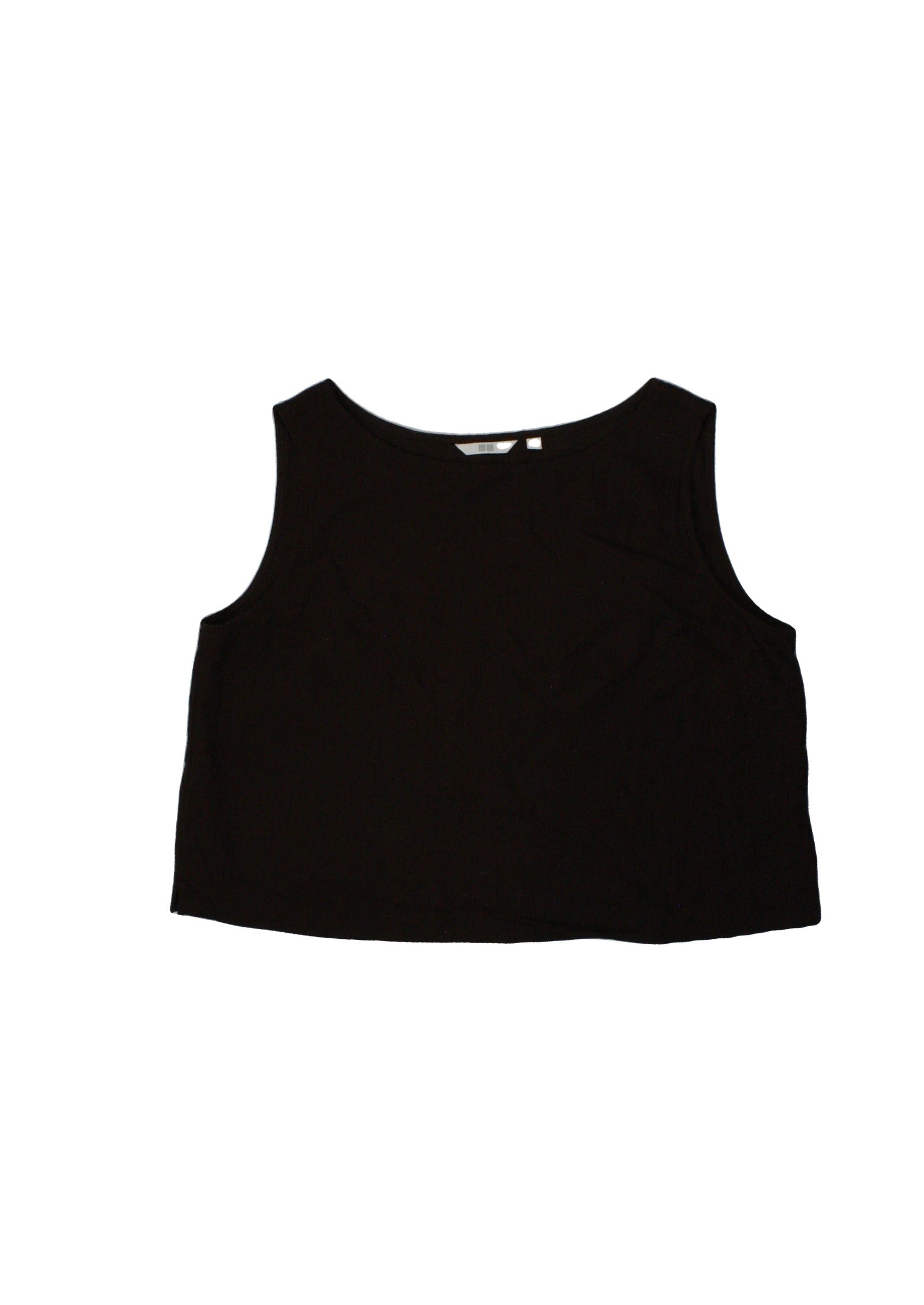 Uniqlo Women's Brown Sleeveless Wide Neck Top with Linen, Straight, Straight Hem – Size XL