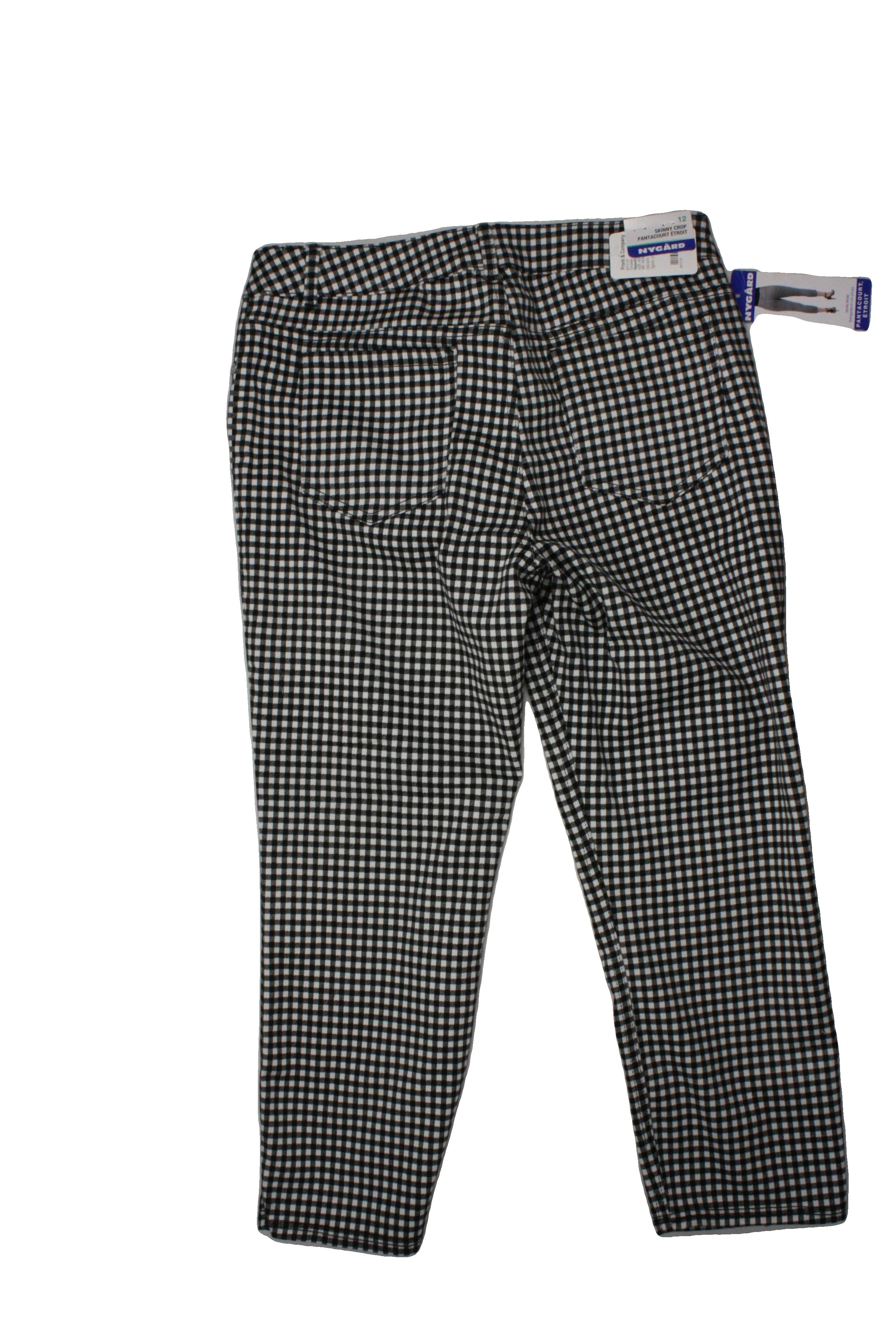 Nygard Collection Women's Black/White Capris with 3 Pockets, Tapered, Check, Stretch – Size W28