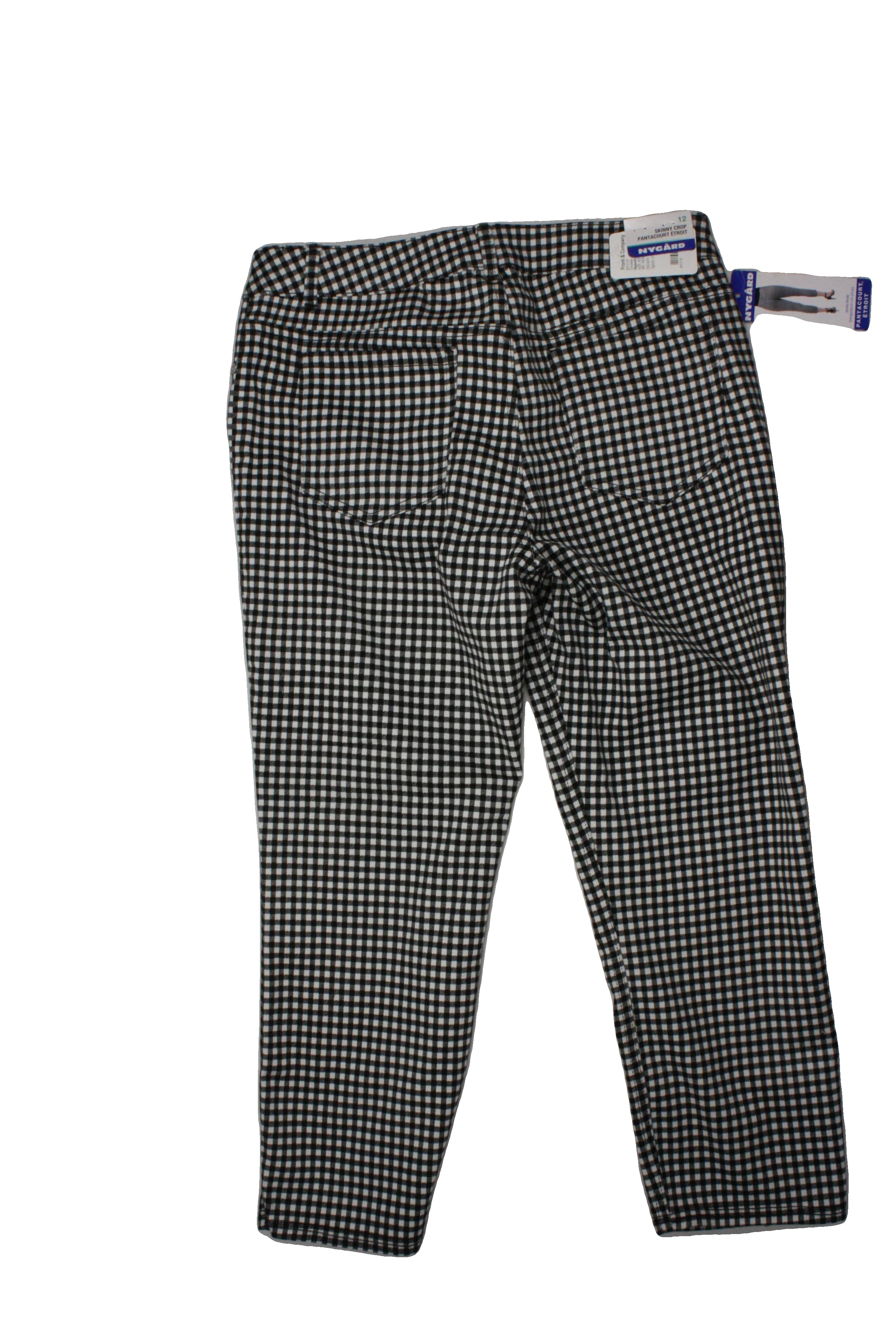 Nygard Collection Women's Black/White Capris with 3 Pockets, Tapered, Check, Stretch – Size W28