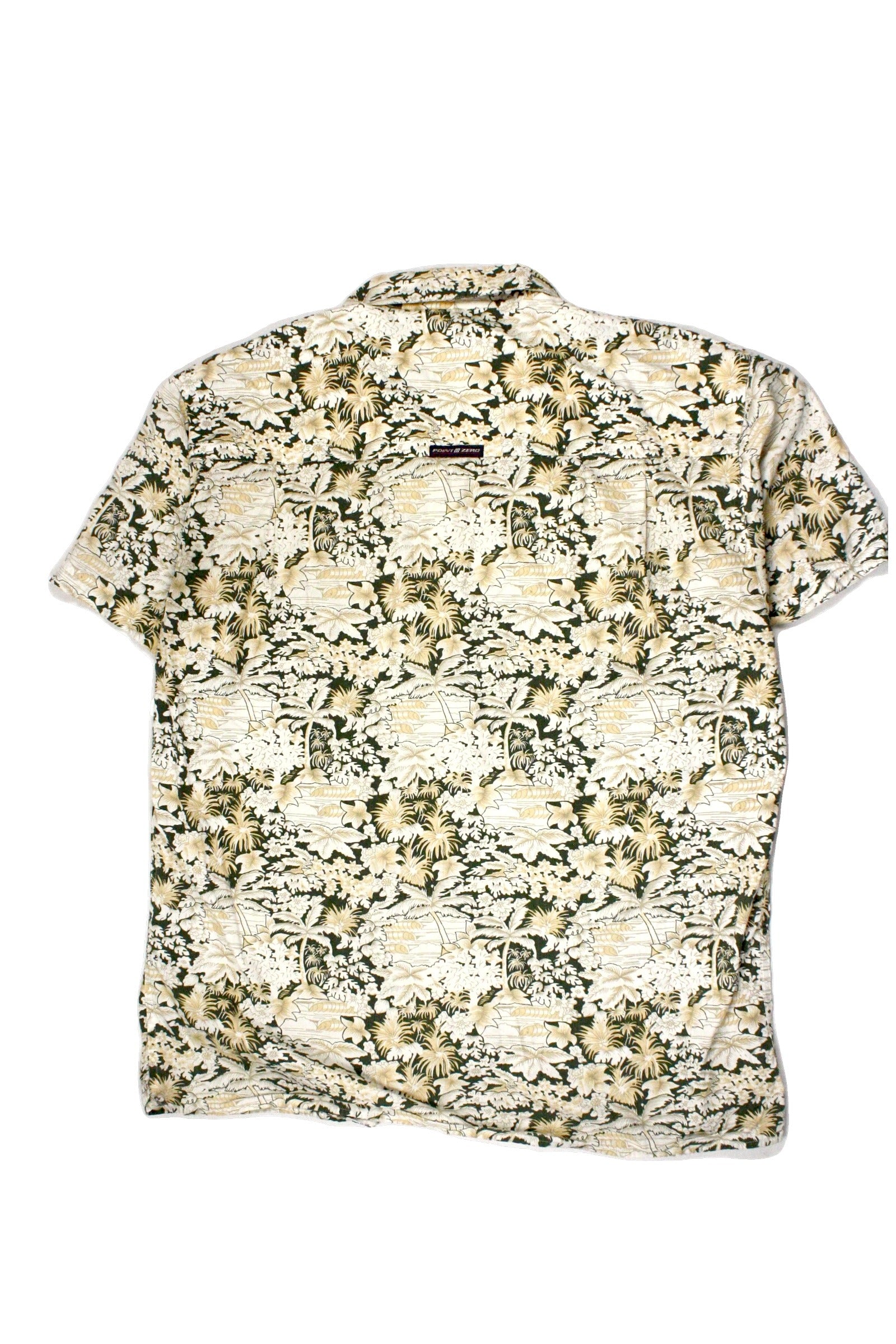 Point Zero Men's Cream/Green/Beige Short Sleeve Shirt with Cotton, 1 Pocket, Buttons, Tortoise Buttons – Size M