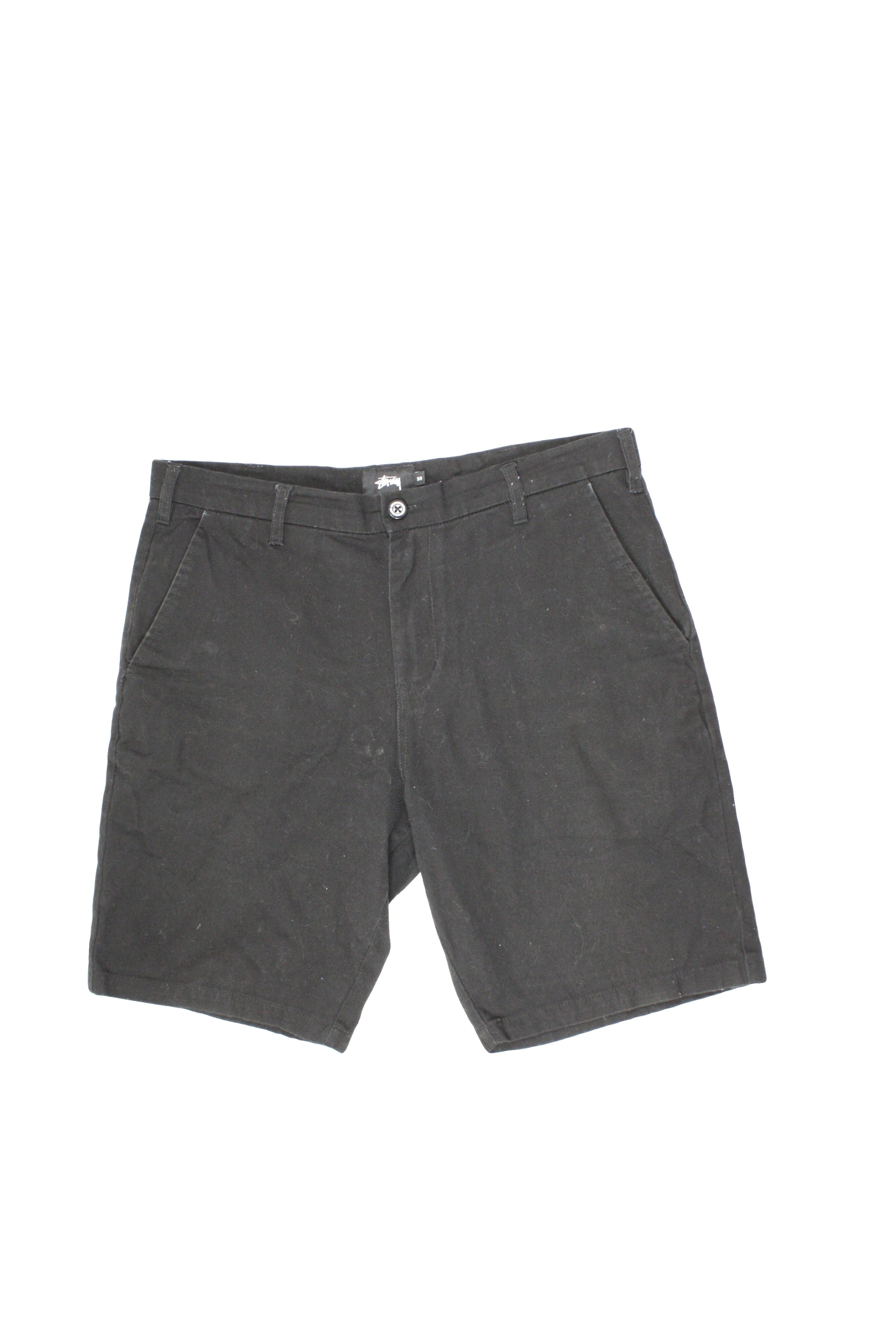 Stussy Men's Black Shorts with Cotton, 4 Pockets, High-Rise – Size W33