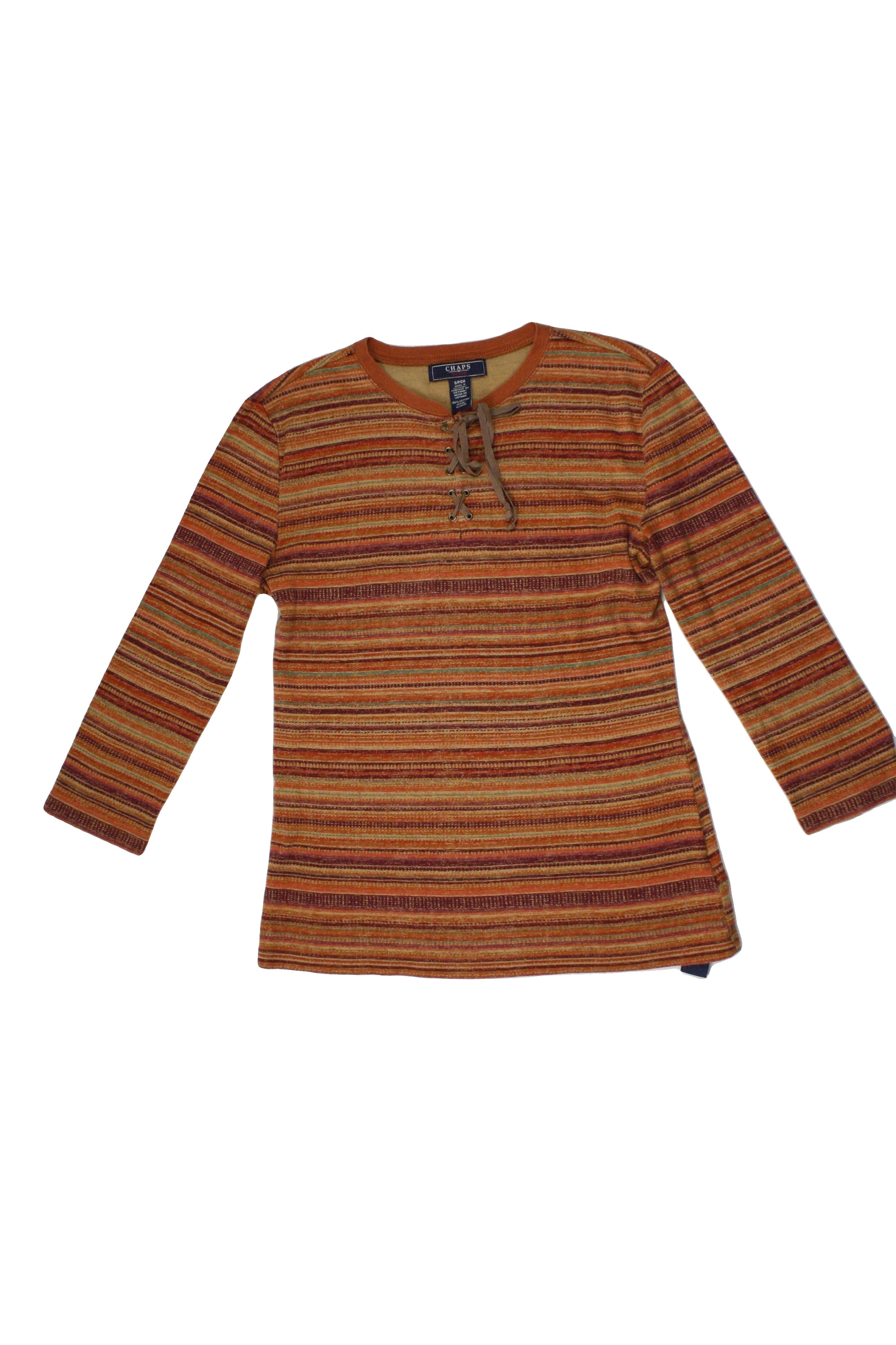 Chaps Women's Orange/Beige/Maroon/Olive 3/4 Sleeve Round Neck Top with Cotton, Neck Lacing – Size S
