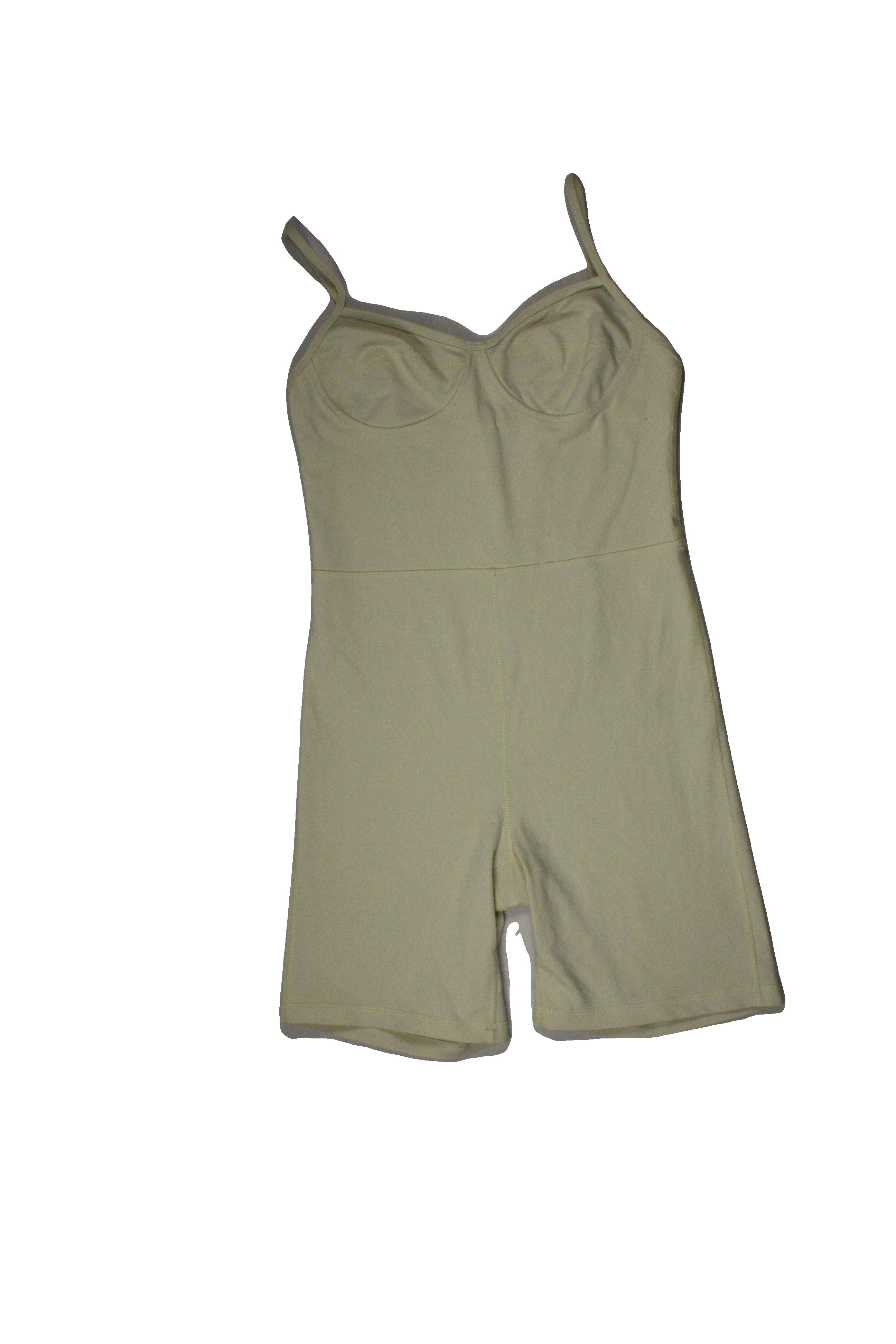 Wilfred Free Women's Light Yellow Biker Bottom Sleeveless Sweetheart Neck Onesie with Stretch, Biker – Size M
