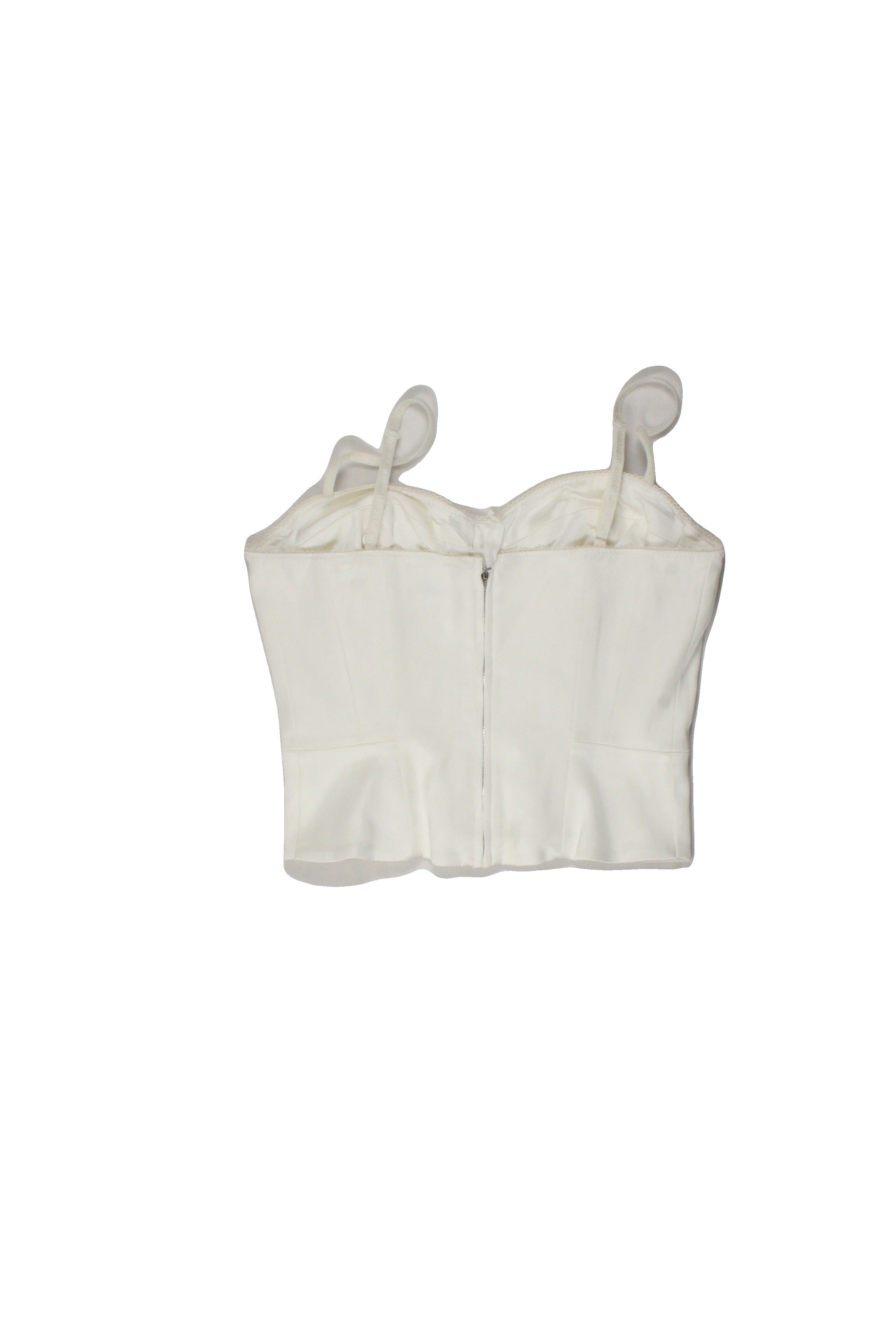 Wilfred Women's White Bustier Sleeveless Top with Satin, Lace Trim, Back Zip – Size 8
