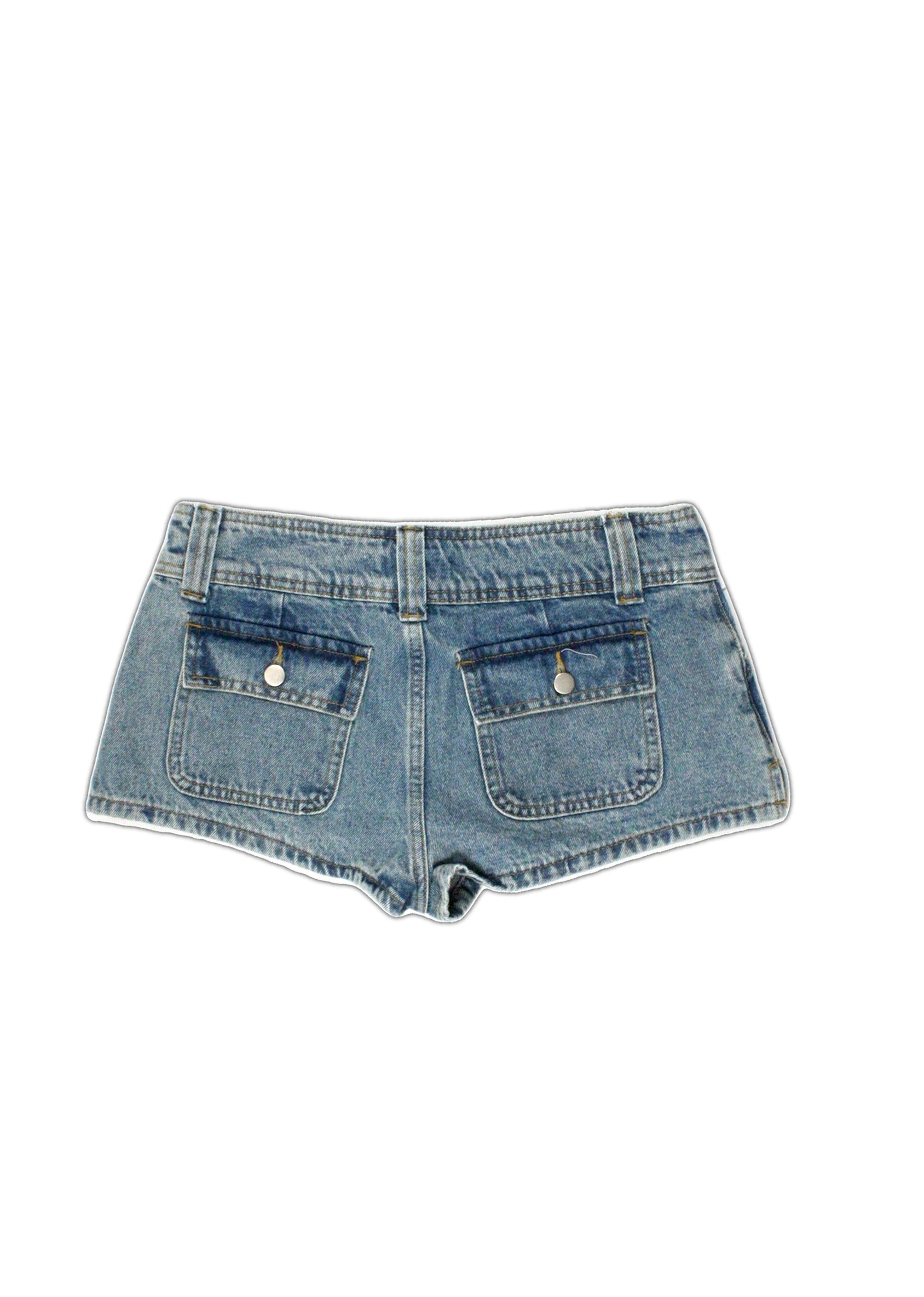 Edikted Women's Blue/Medium Wash Shorts with Denim, 4 Pockets, Mini, Micro Mini – Size W25