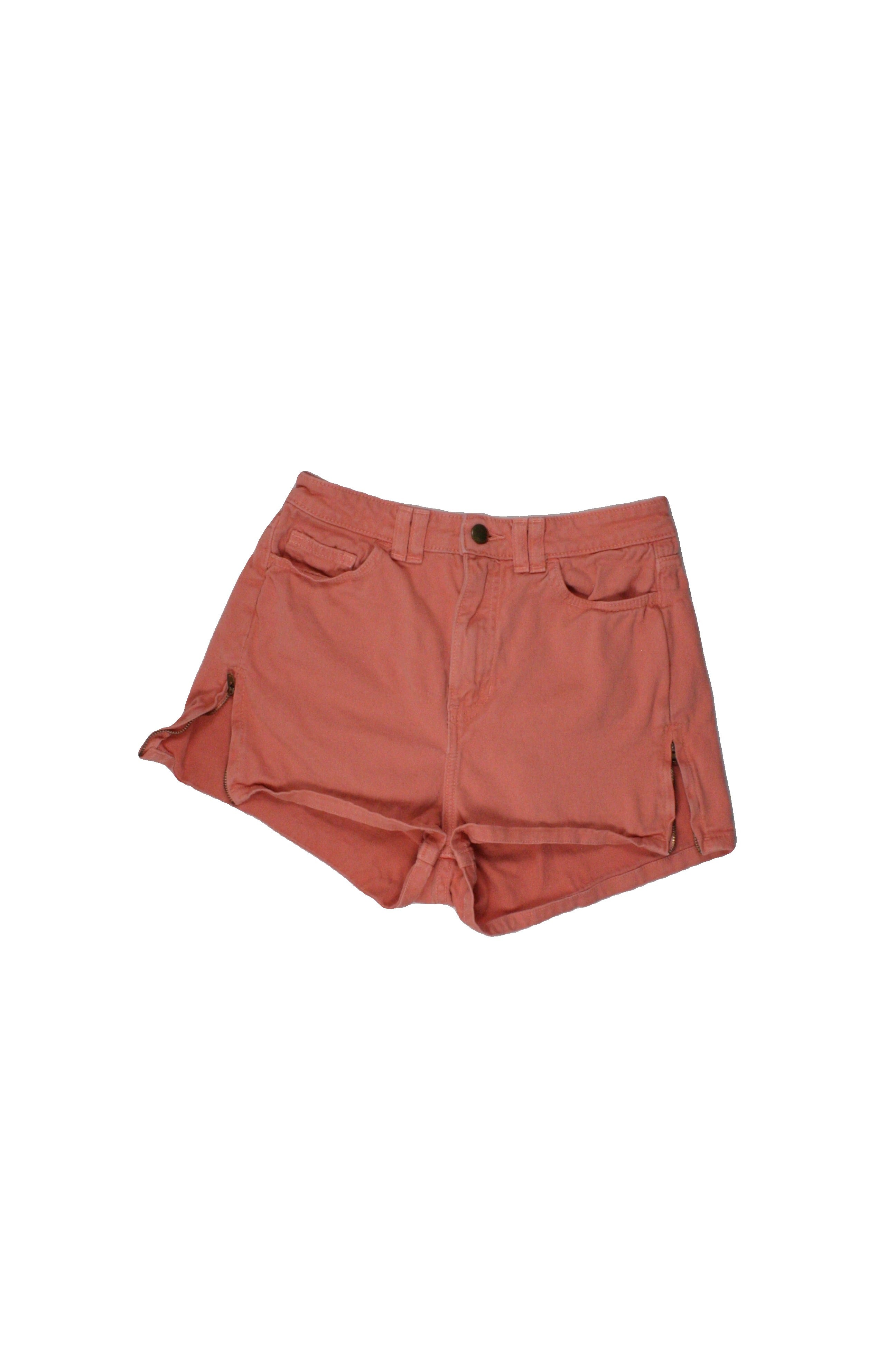 American Apparel Women's Pink Shorts with 5 Pockets, Bronze Button, Mini – Size W24