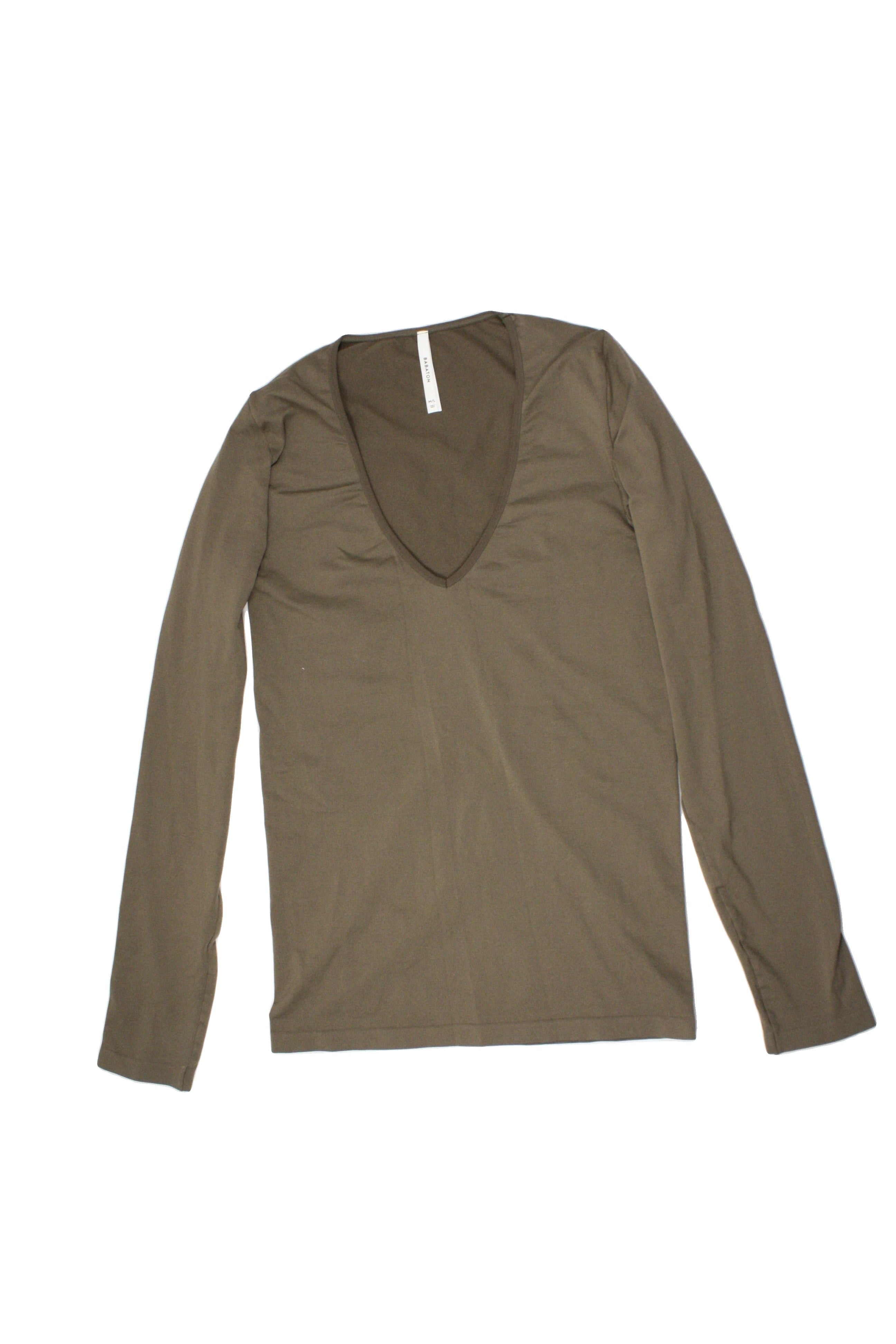 Babaton Women's Brown Long Sleeve V-Neck Top with Stretch