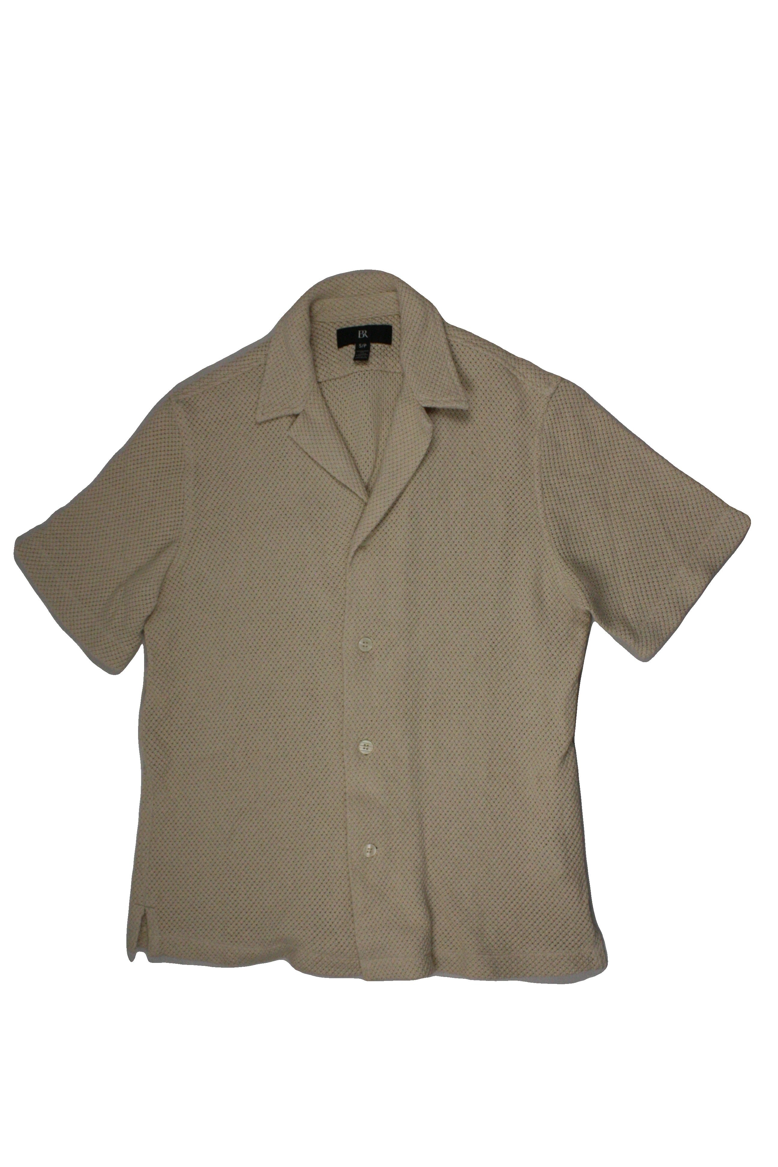Banana Republic Men's Beige Short Sleeve Shirt with Cotton Blend, Cotton, Light Knit, Open Knit – Size S
