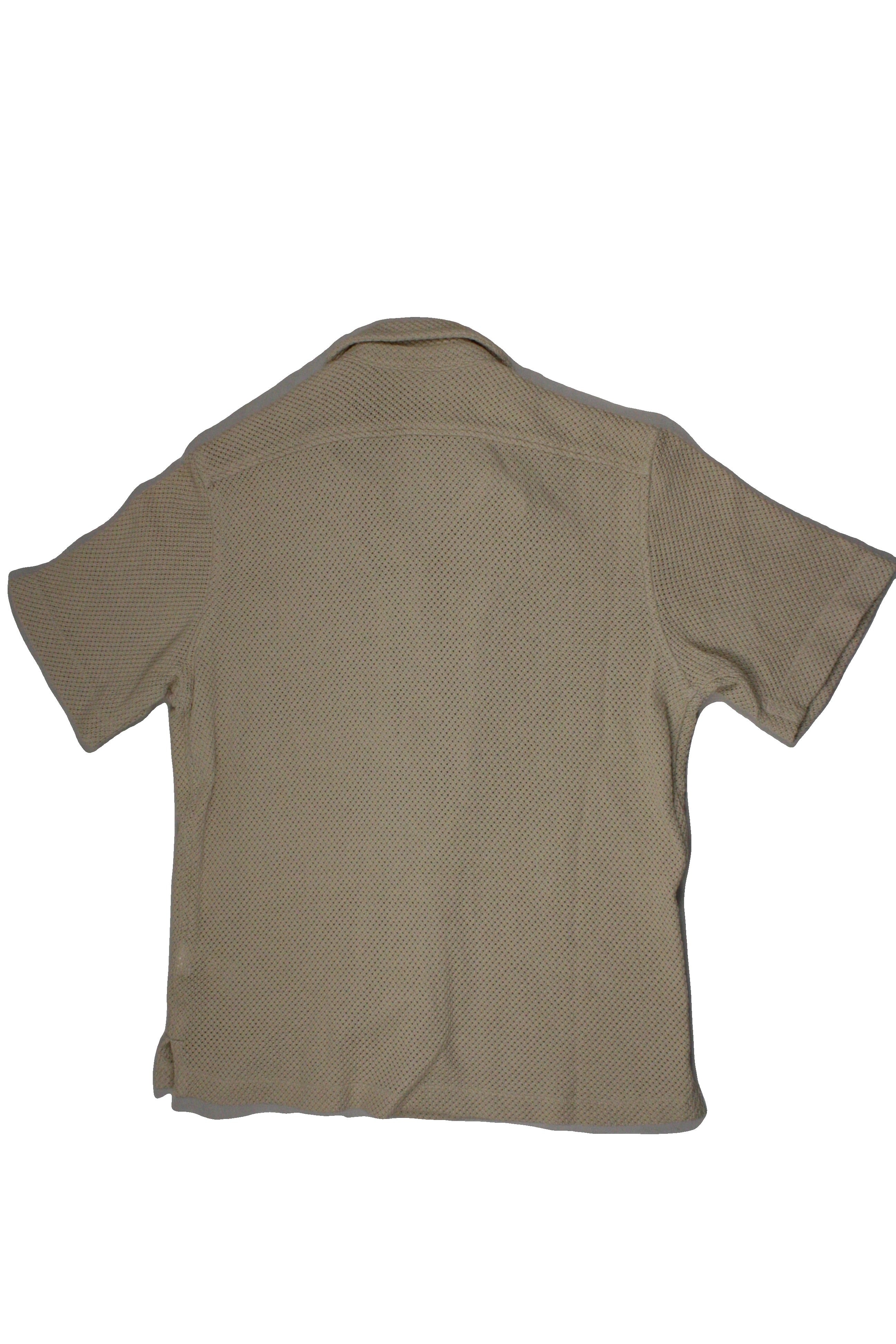 Banana Republic Men's Beige Short Sleeve Shirt with Cotton Blend, Cotton, Light Knit, Open Knit – Size S