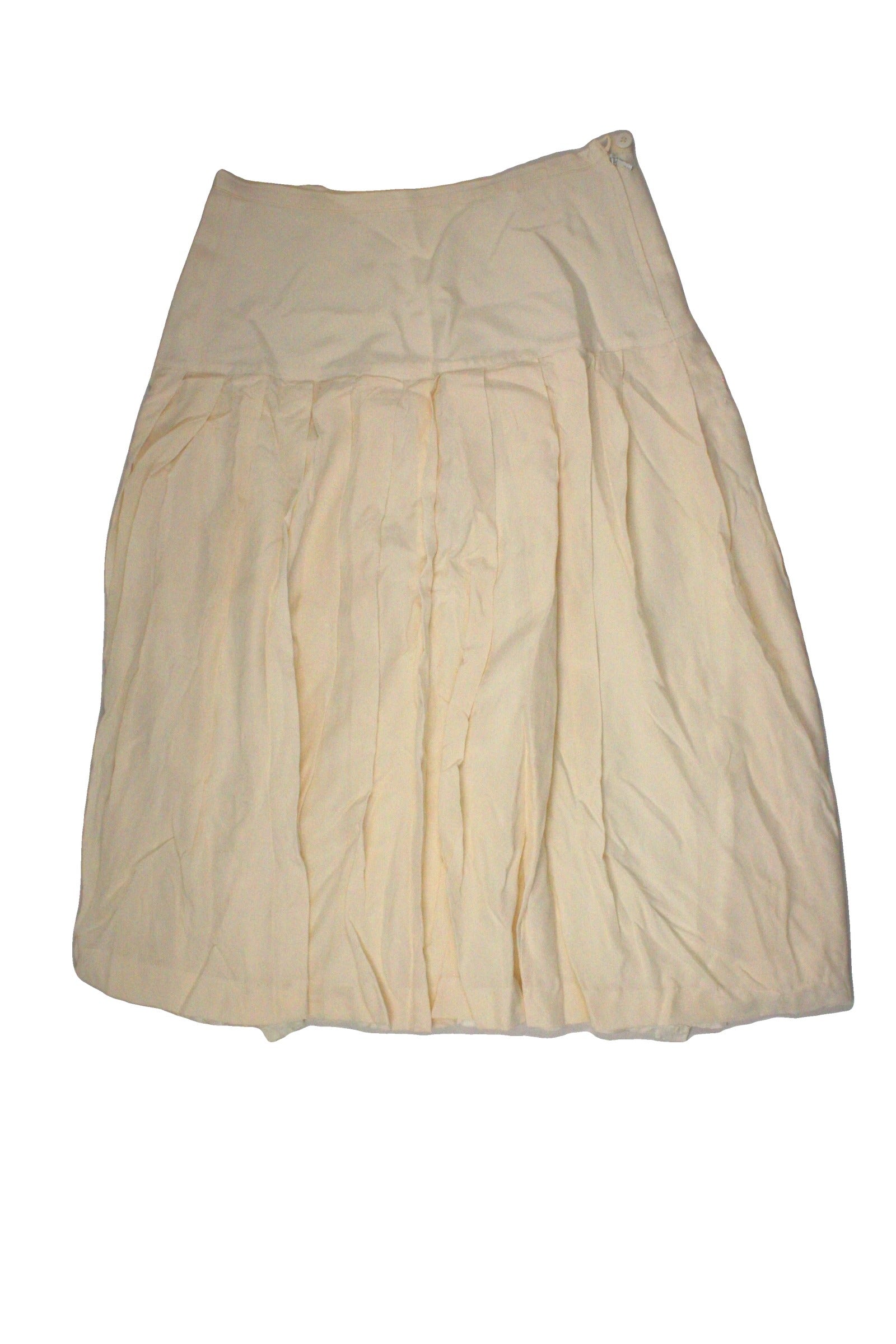 No Brand Women's Cream Skirt with Silk, Midi, Pleats, Vintage – Size W30