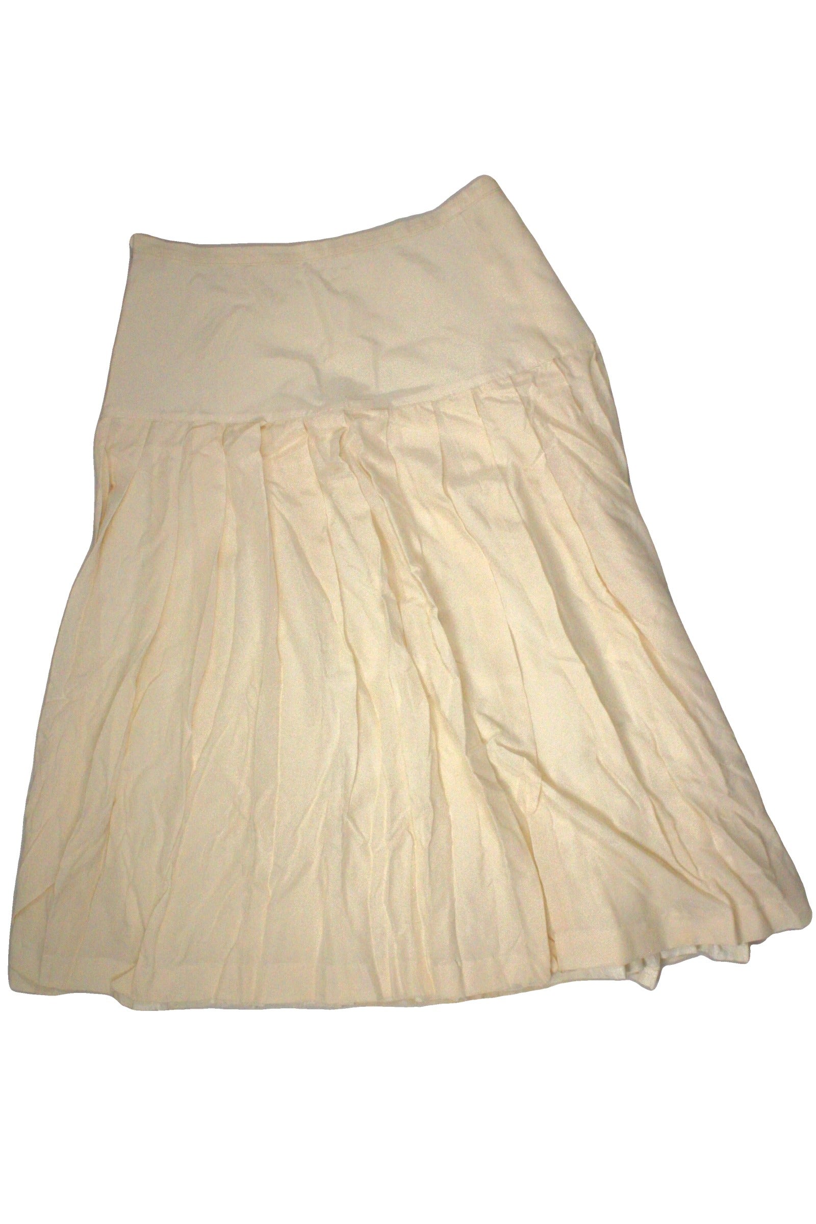 No Brand Women's Cream Skirt with Silk, Midi, Pleats, Vintage – Size W30