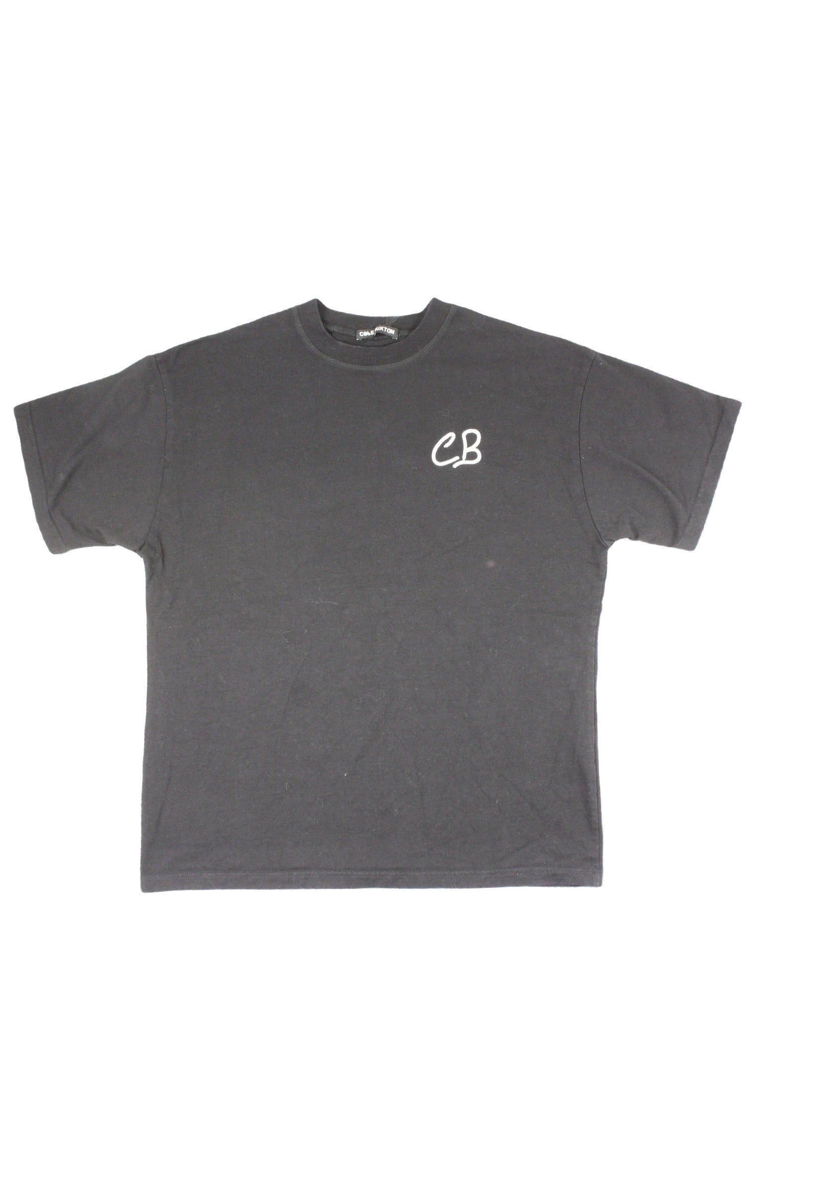 Cole Buxton Men's Black/White Short Sleeve Round Neck Top with Embroidered Logo, Ribbed Trim, and Big Back Logo