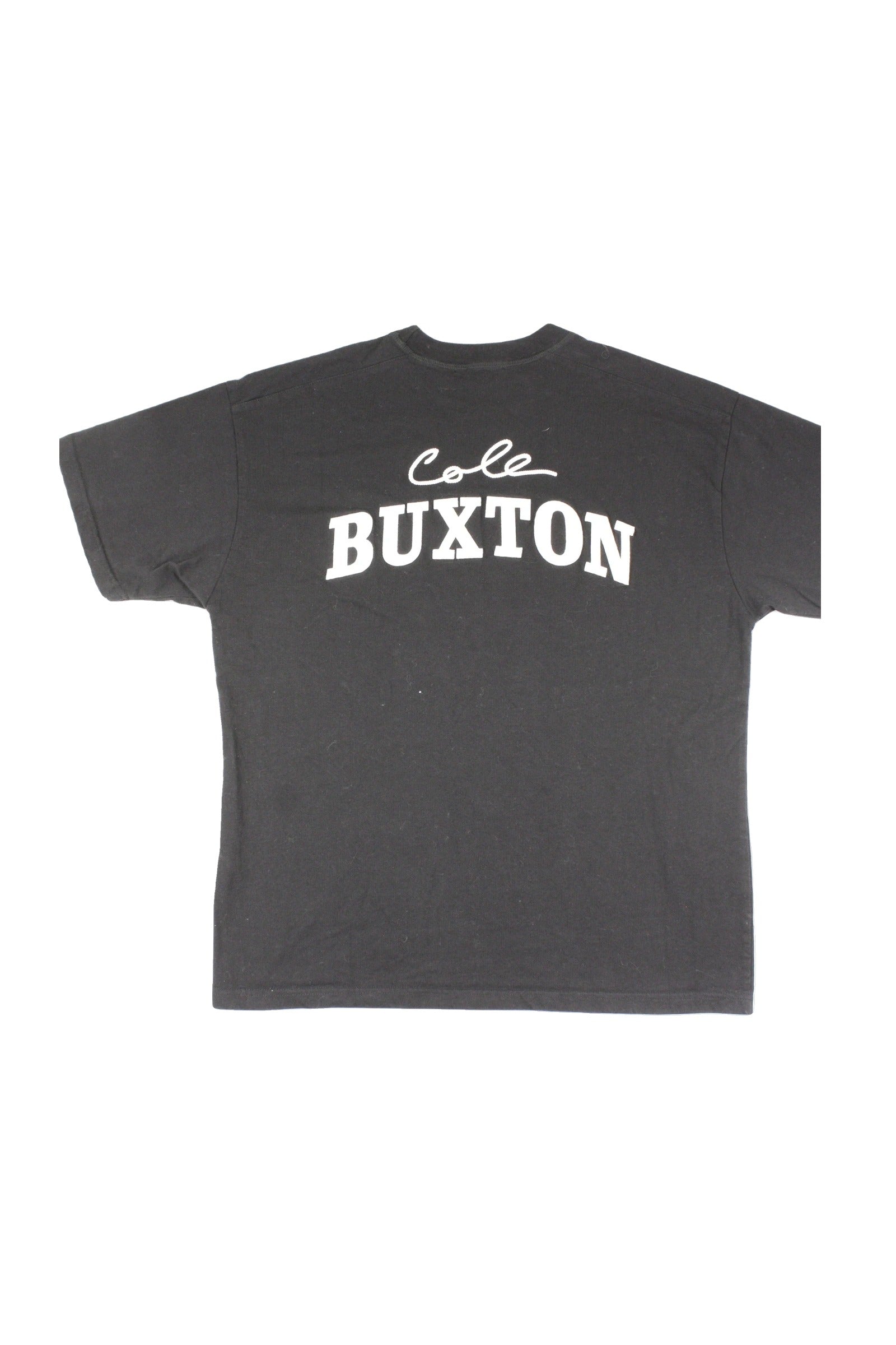Cole Buxton Men's Black/White Short Sleeve Round Neck Top with Embroidered Logo, Ribbed Trim, and Big Back Logo