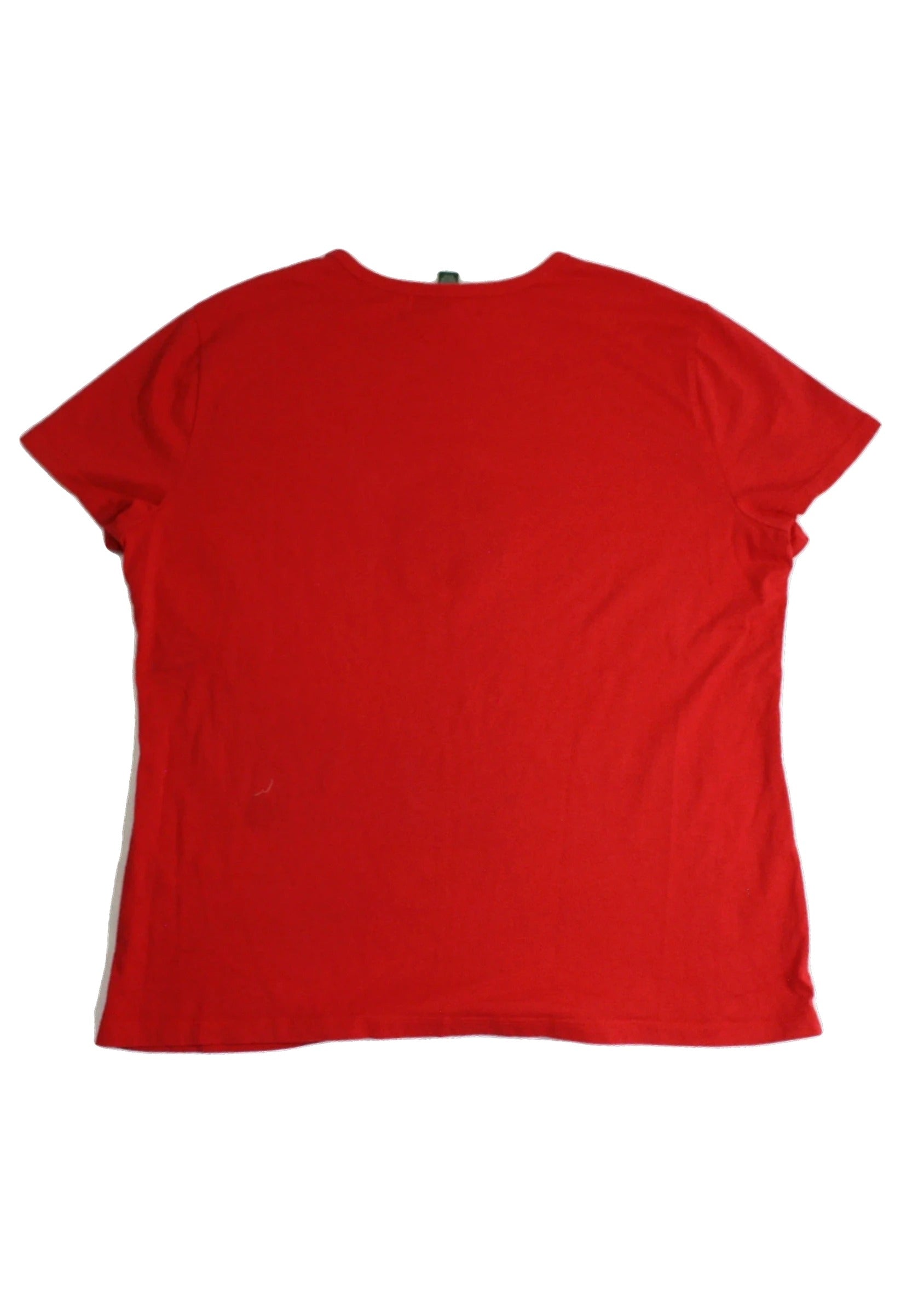Lauren Ralph Lauren Active Women's Red/Black Short Sleeve Round Neck Top with Embroidered Signature Front Logo and Ribbed Trim