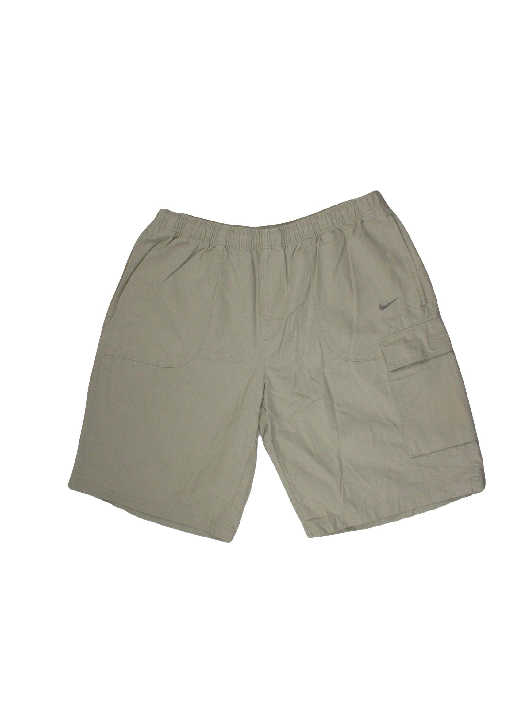 Nike Men's Tan Cargo Shorts with Stretch Waistband and Embroidered Front Logo – Size W38