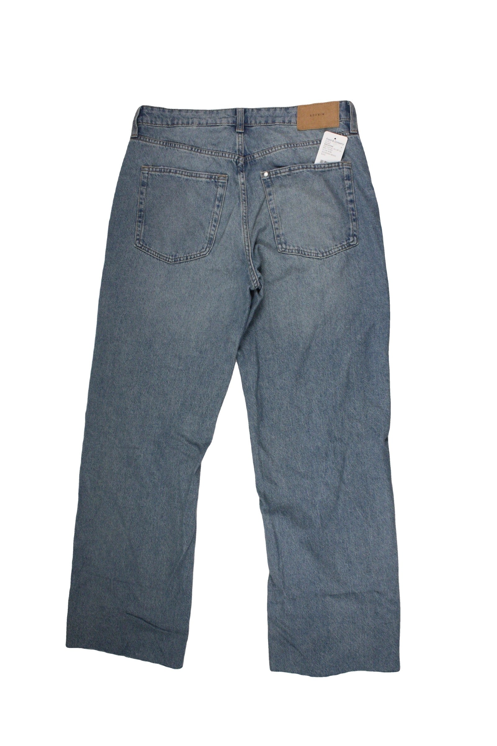 & Denim by H&M Women's Blue Medium Wash High-Rise Wide-Leg Jeans with Distressed Details and Five Pockets – Size W34