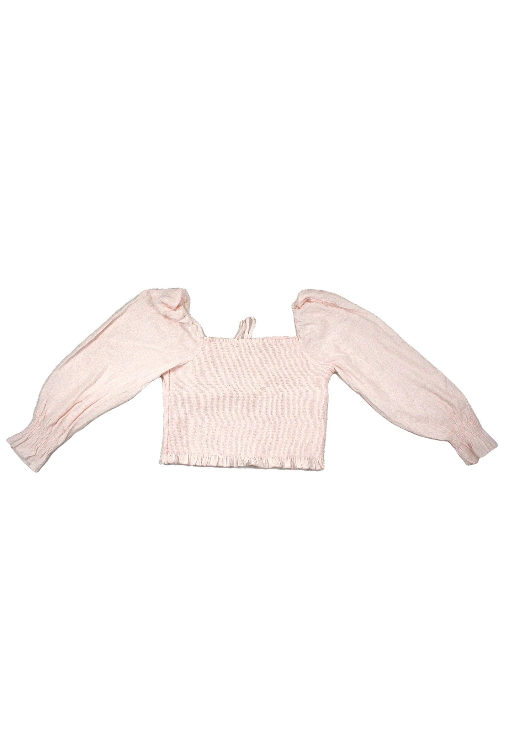 Sunday Best Women's Light Pink Long Puff Sleeve Bustier Top with Ruched Panel and Front Ties – Size L