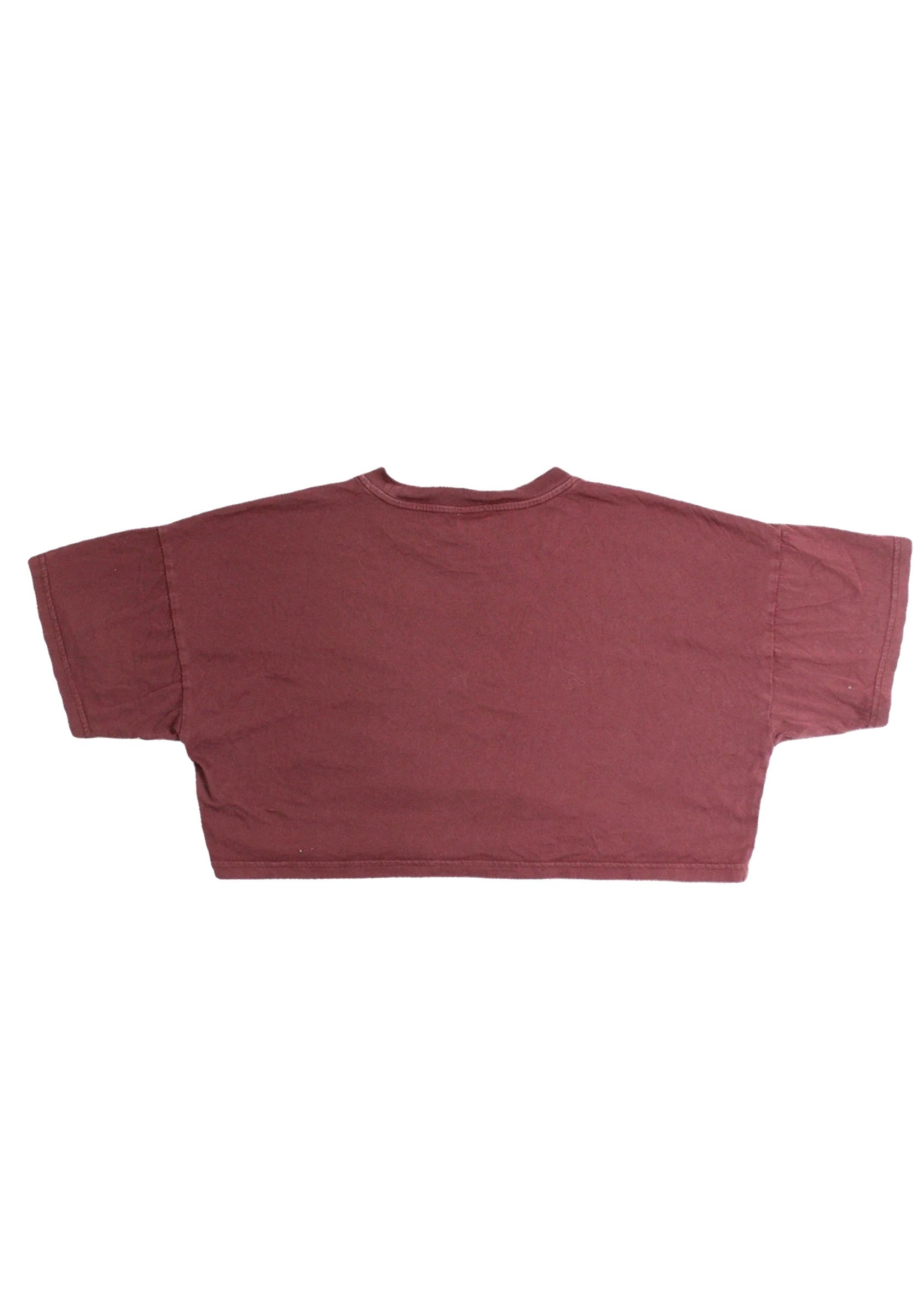 TNA Women's Maroon Short Sleeve Cropped Round Neck Ribbed Trim Tee – Size L