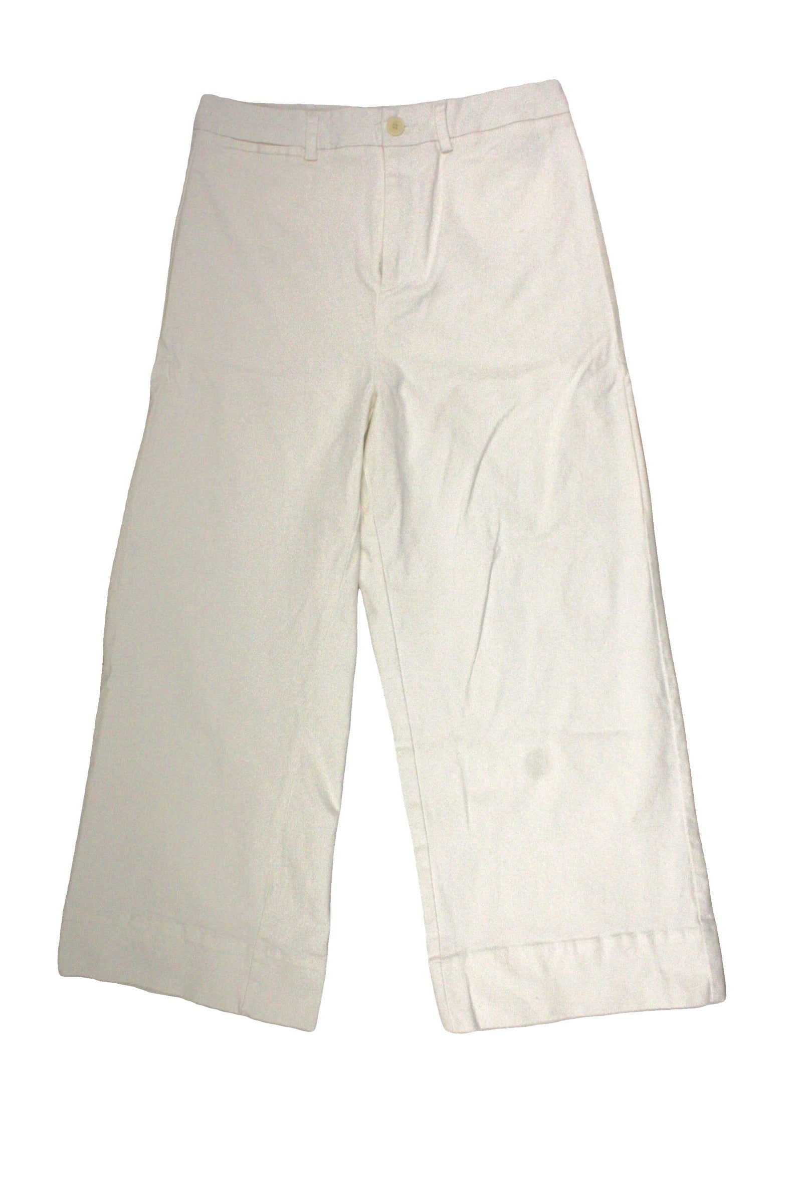 Frank And Oak Women's White High-Rise Wide-Leg Pants with Three Pockets and Back Darts – Size W30