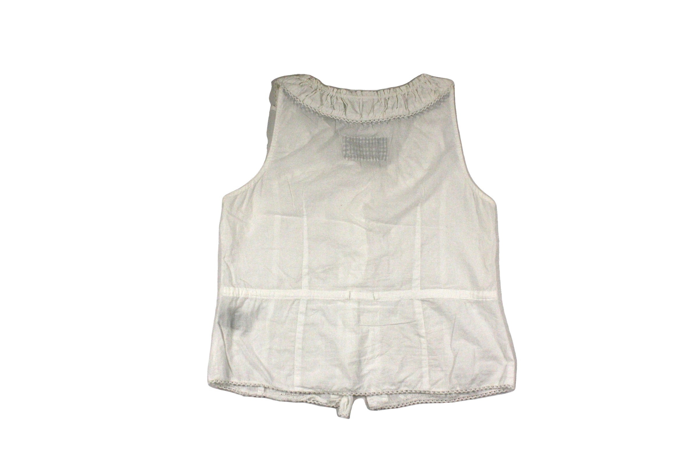 Coupe Women's White Cotton Sleeveless Scoop Neck Top with Front Hooks, Ties, Gathers, and Embroidery