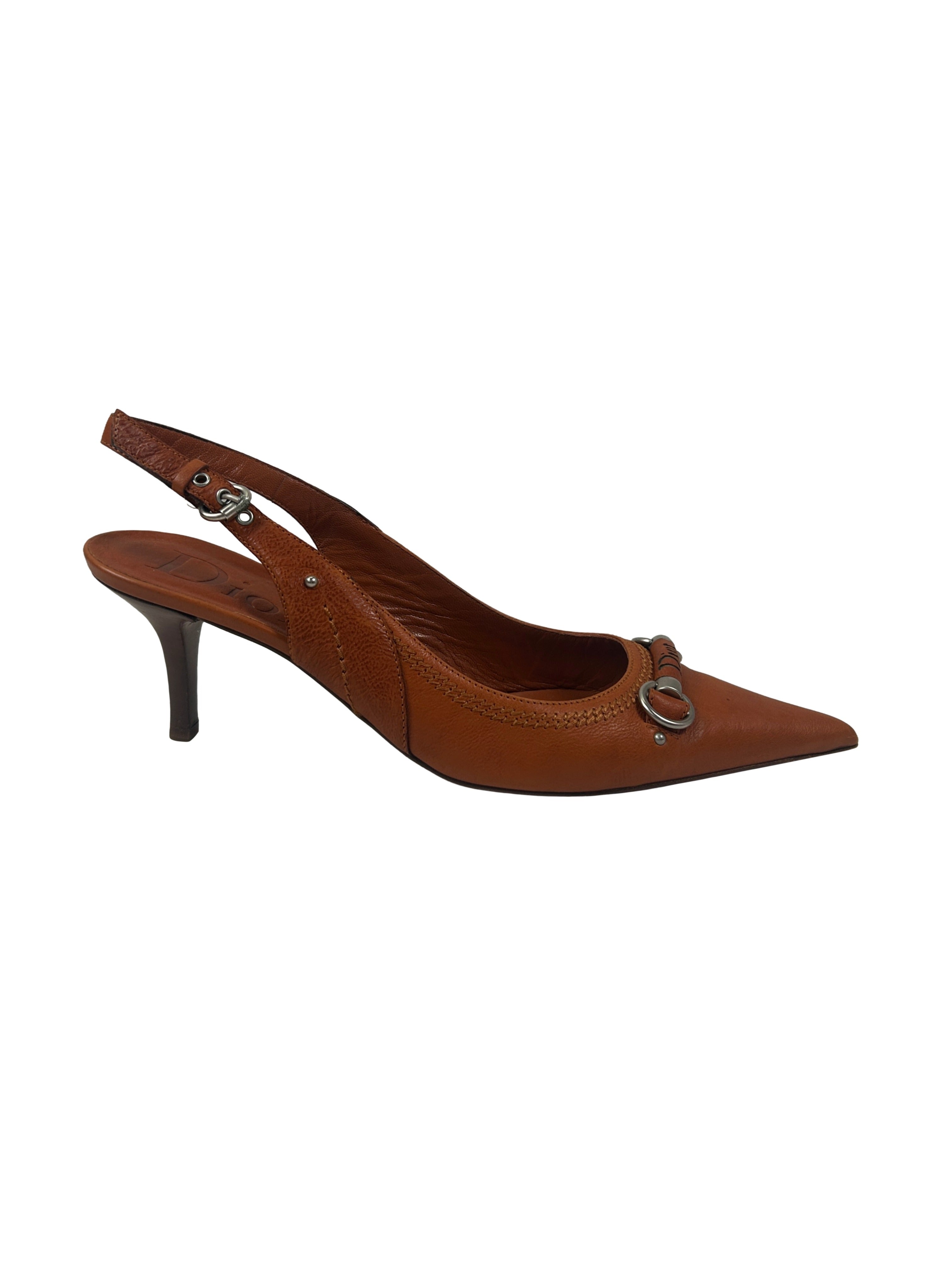Dior Size 40 Horsebit Logo Slingback Heels