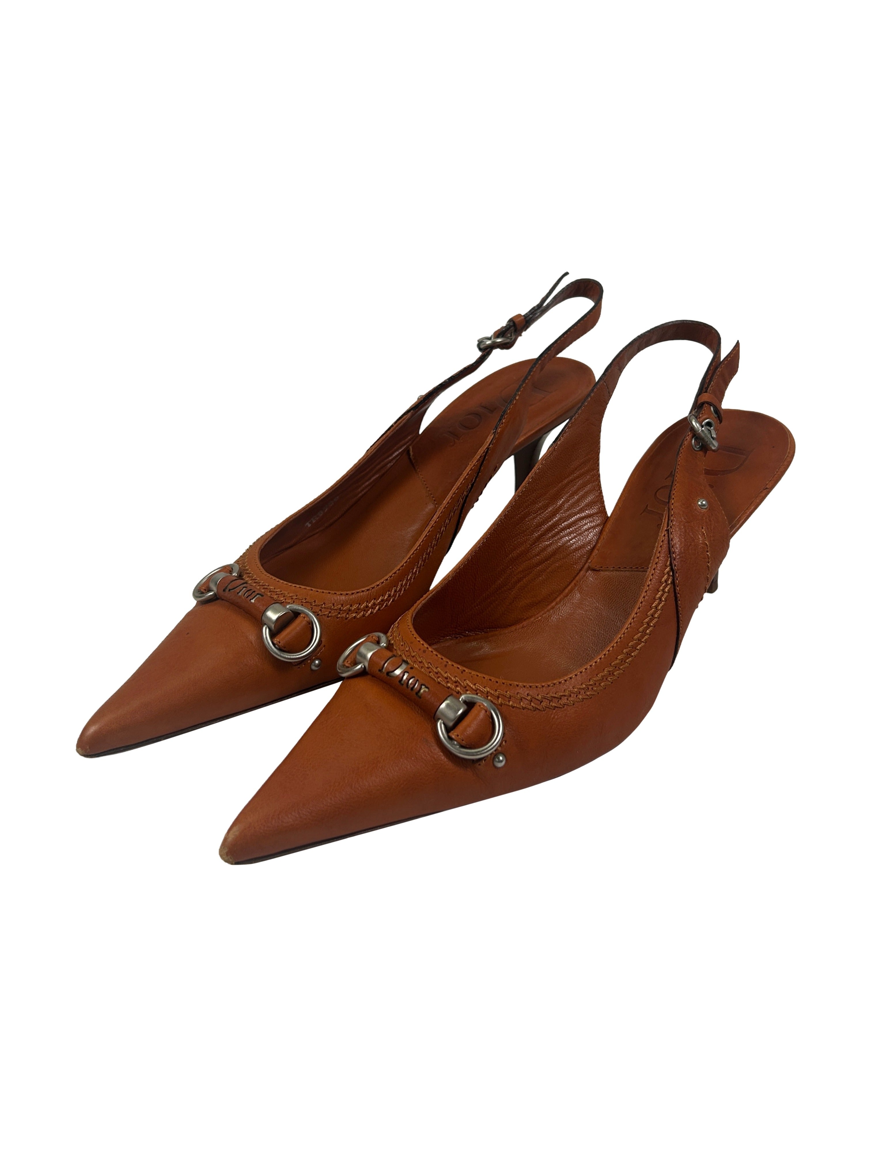 Dior Size 40 Horsebit Logo Slingback Heels
