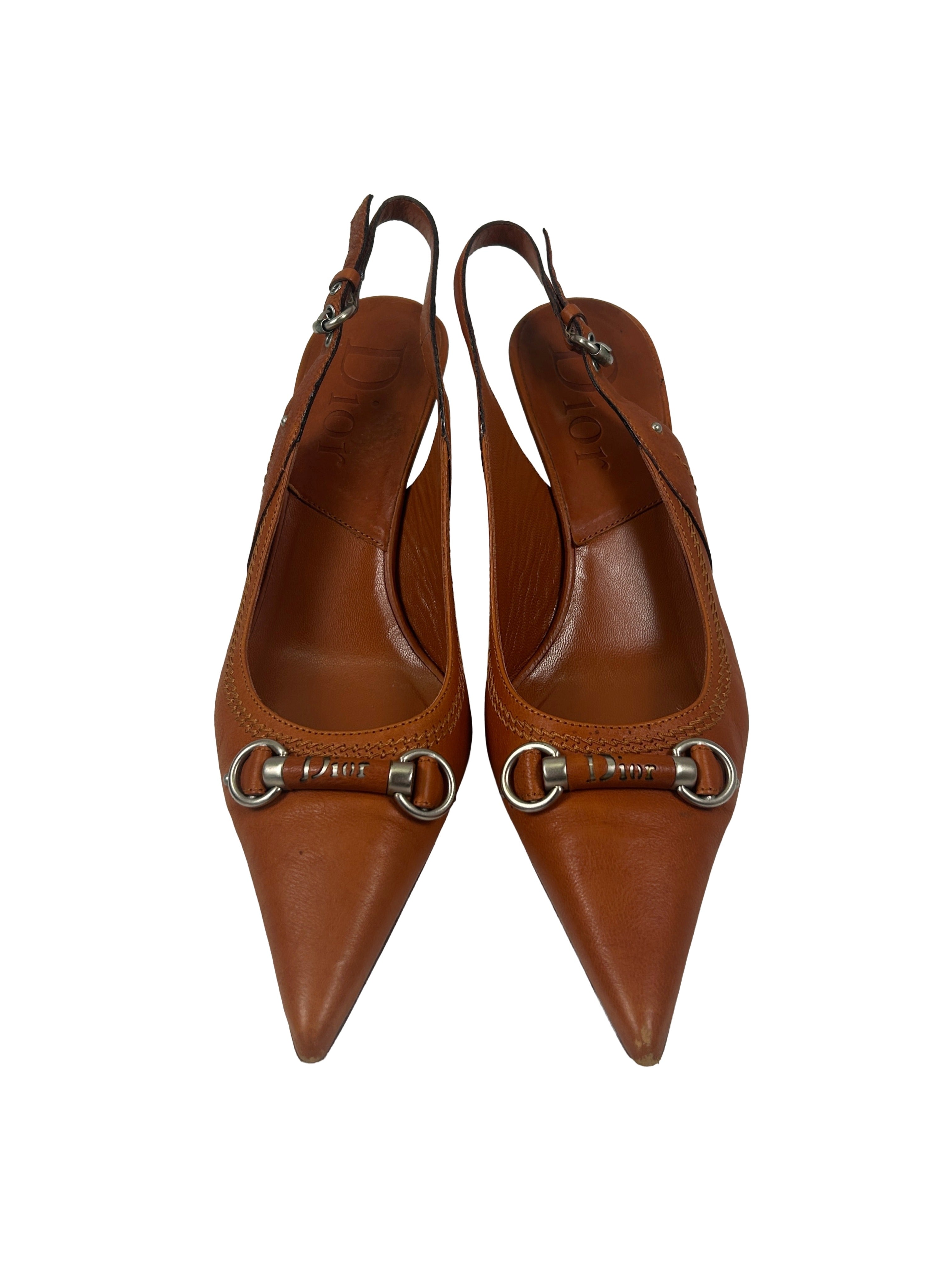 Dior Size 40 Horsebit Logo Slingback Heels