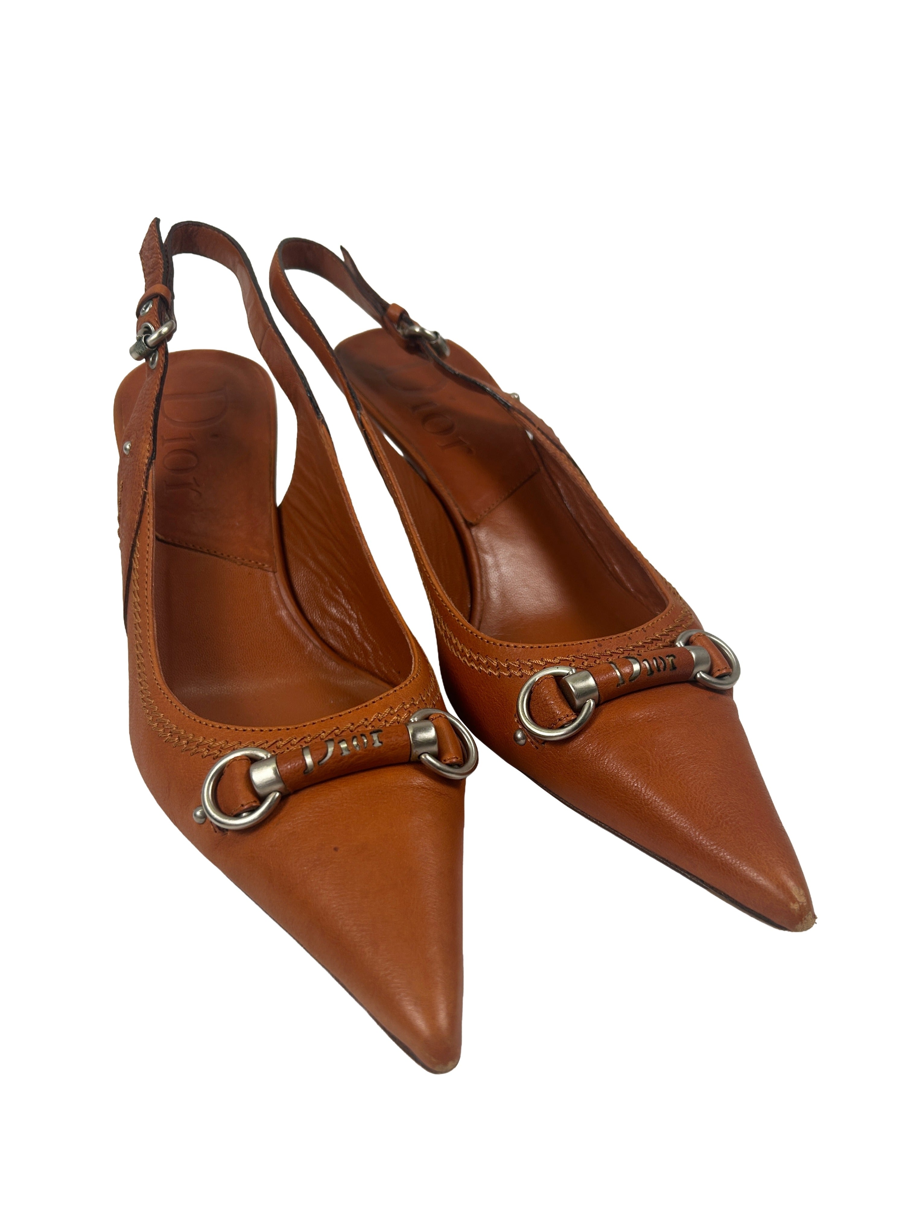 Dior Size 40 Horsebit Logo Slingback Heels