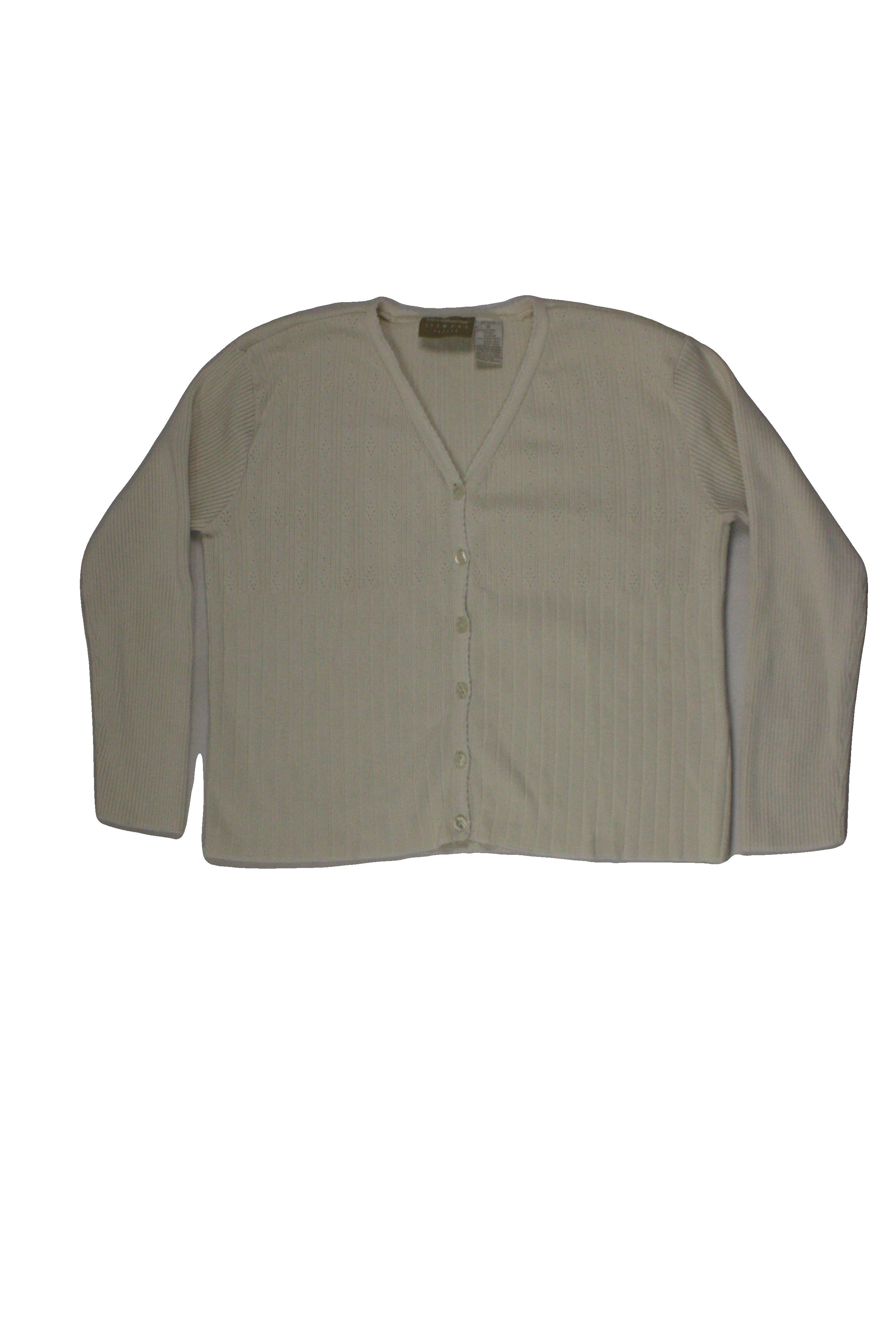 Liz Claiborne Women's Cream Long-Sleeve Rib-Knit Cardigan