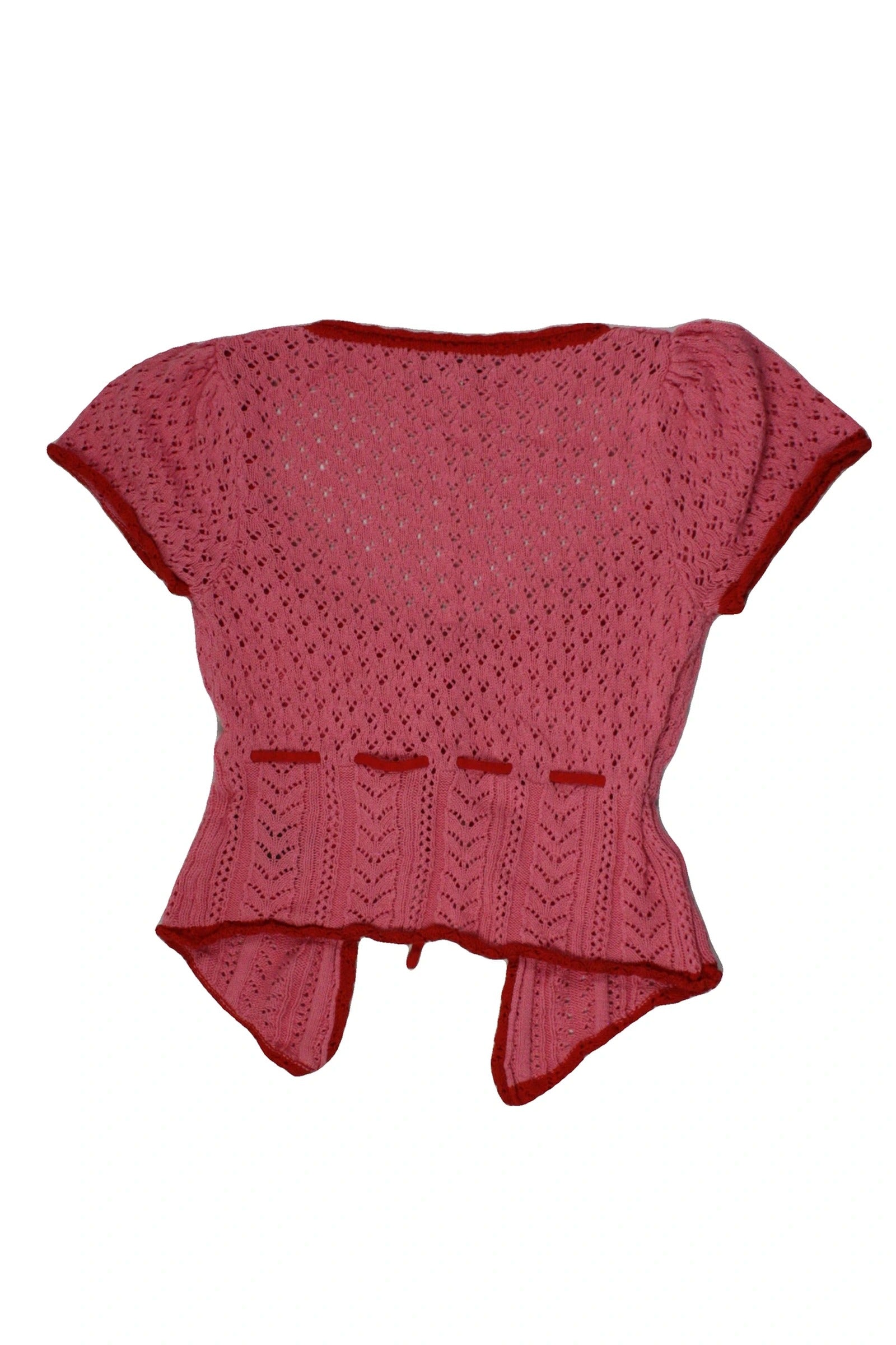 Urban Outfitters Women's Pink/Red Top with Crochet, Scoop Neck, Waist Tie – Size S