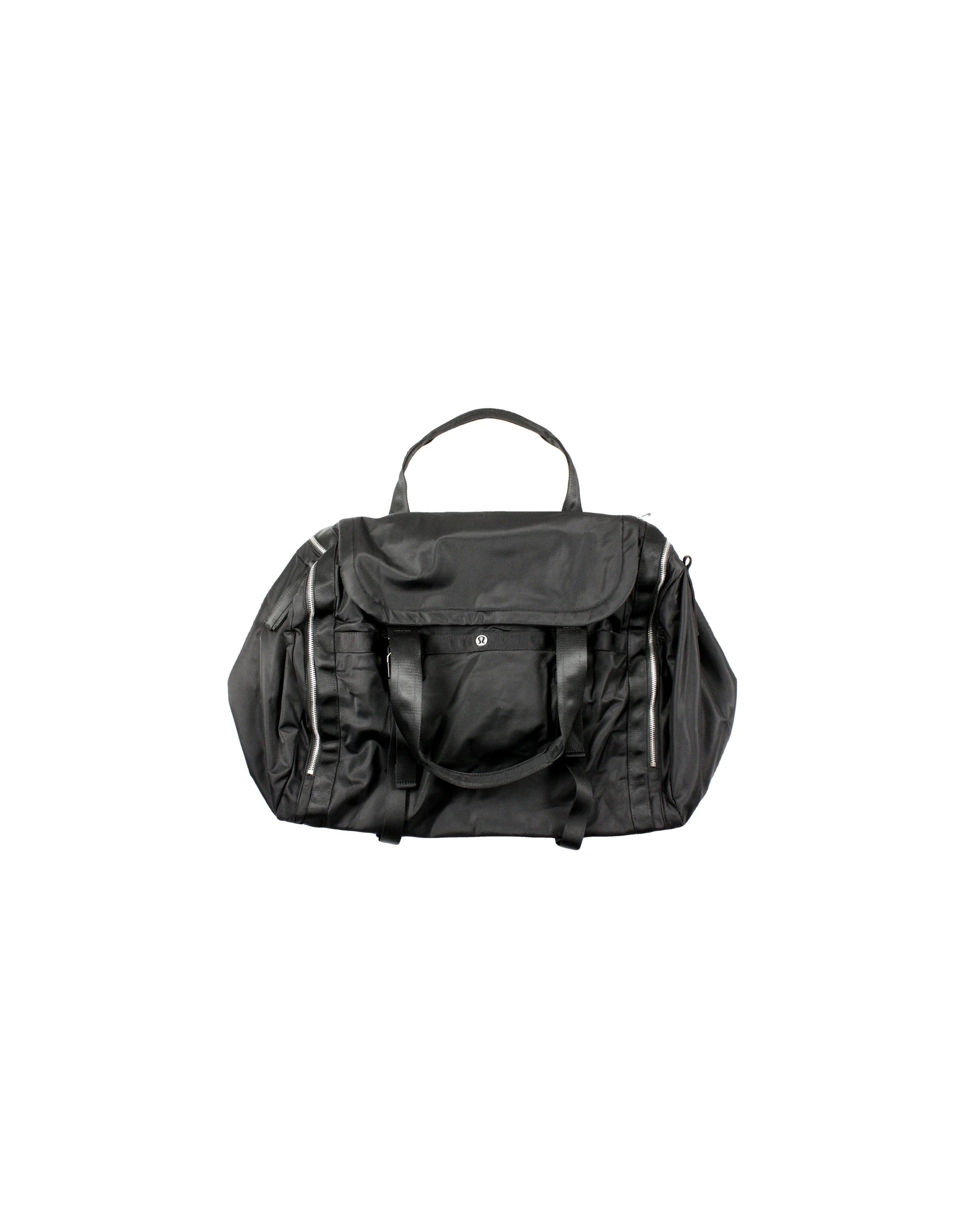 Lululemon Women's Black Duffle Bag with Large Size, Silver Hardware, Dual Handles