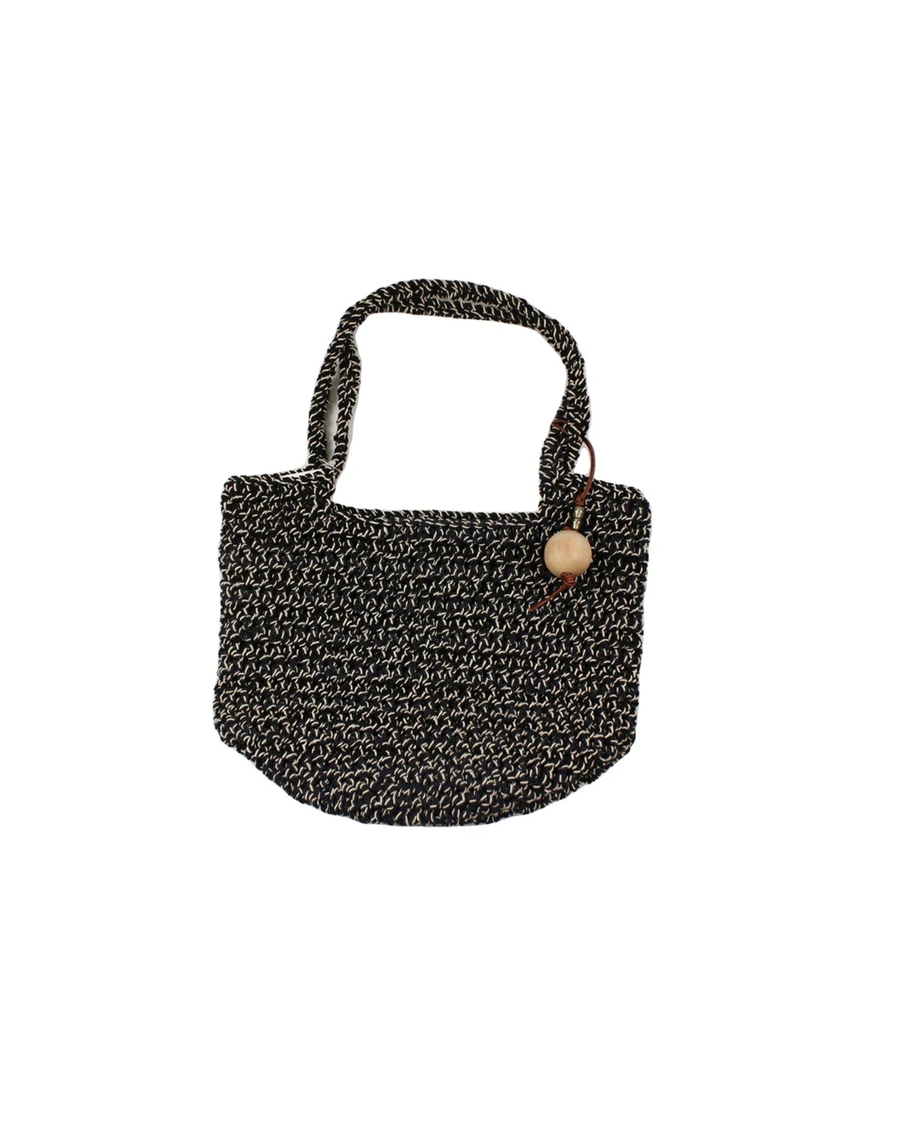 Handmade By Ana Women's Black/Tan/Navy Shoulder Bag with Twisted Detail, Wood Beads