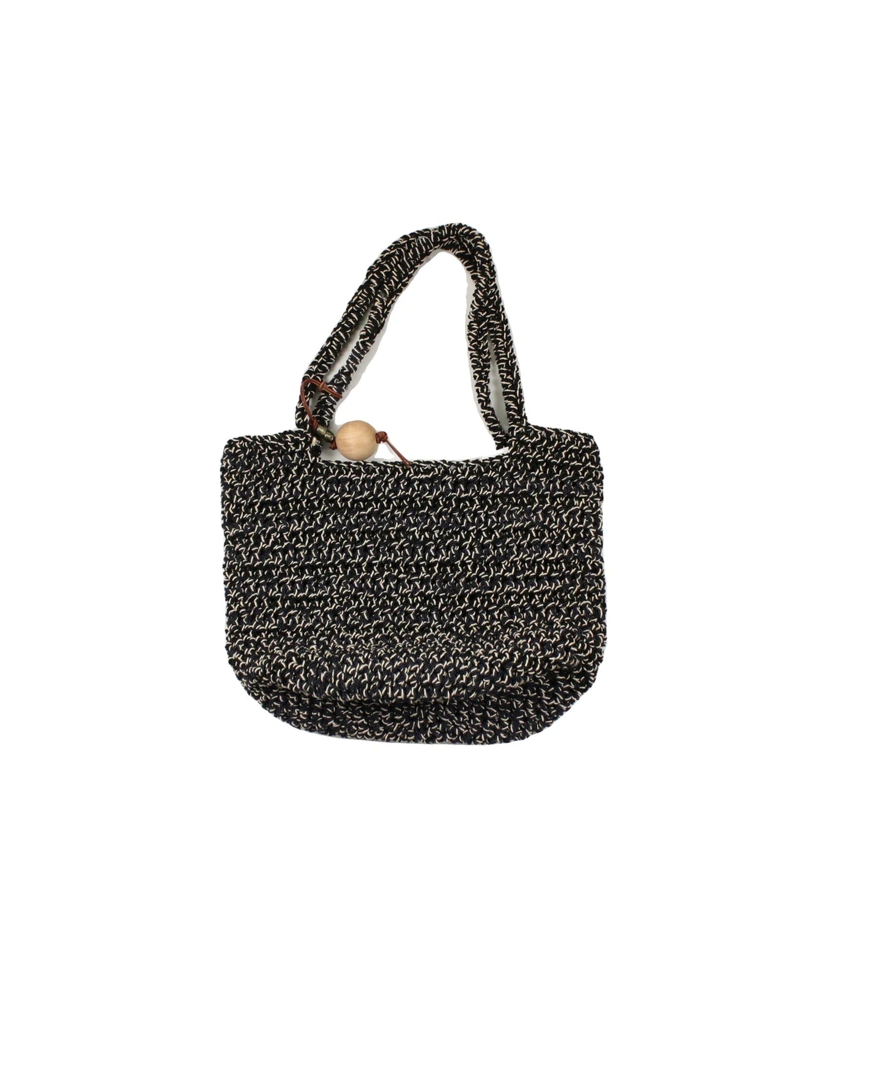 Handmade By Ana Women's Black/Tan/Navy Shoulder Bag with Twisted Detail, Wood Beads