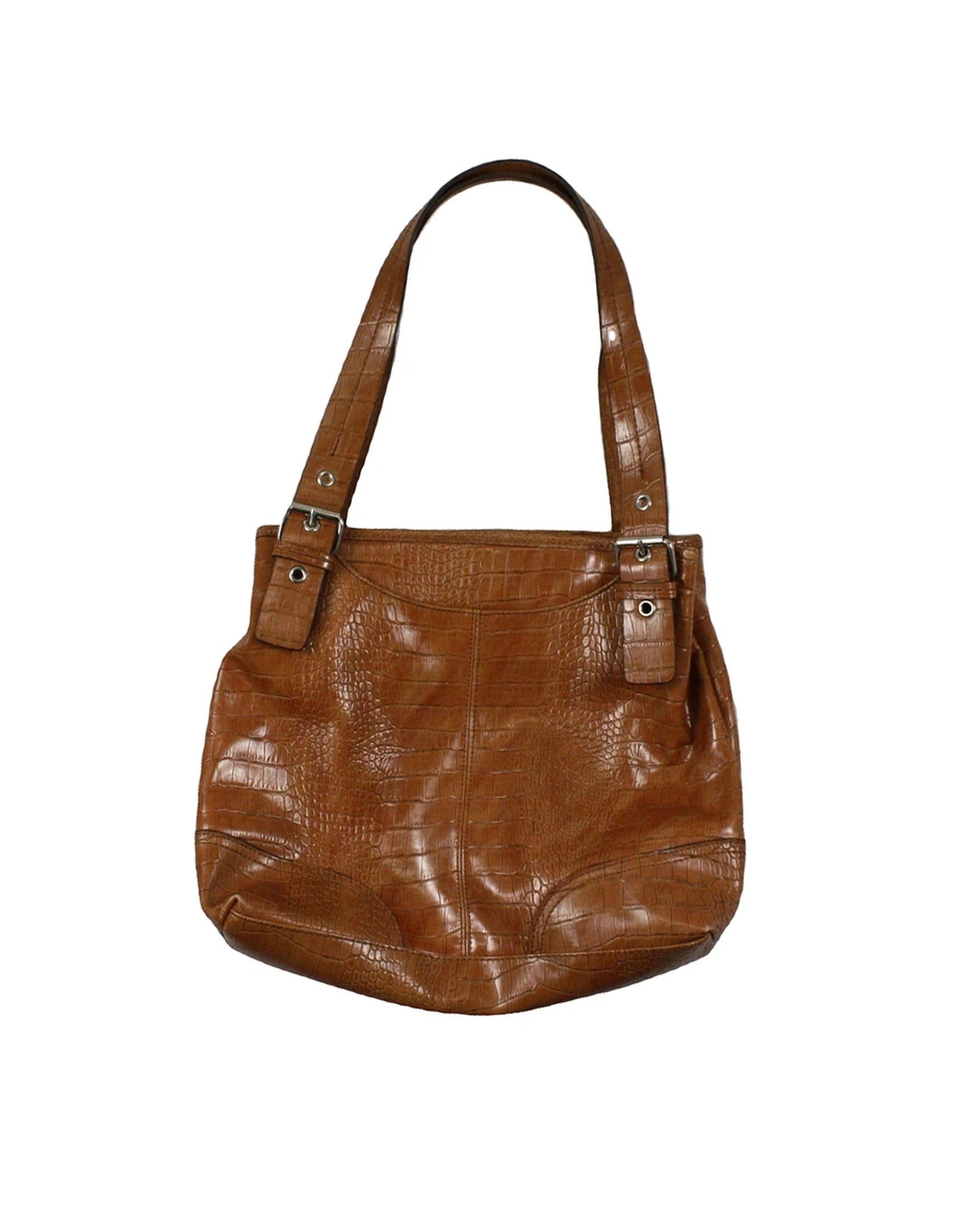 Nine & Co. Brown Shoulder Bag with Snake Texture, Dual Handles, Silver Hardware