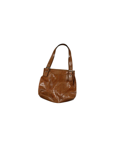 Nine & Co. Brown Shoulder Bag with Snake Texture, Dual Handles, Silver Hardware