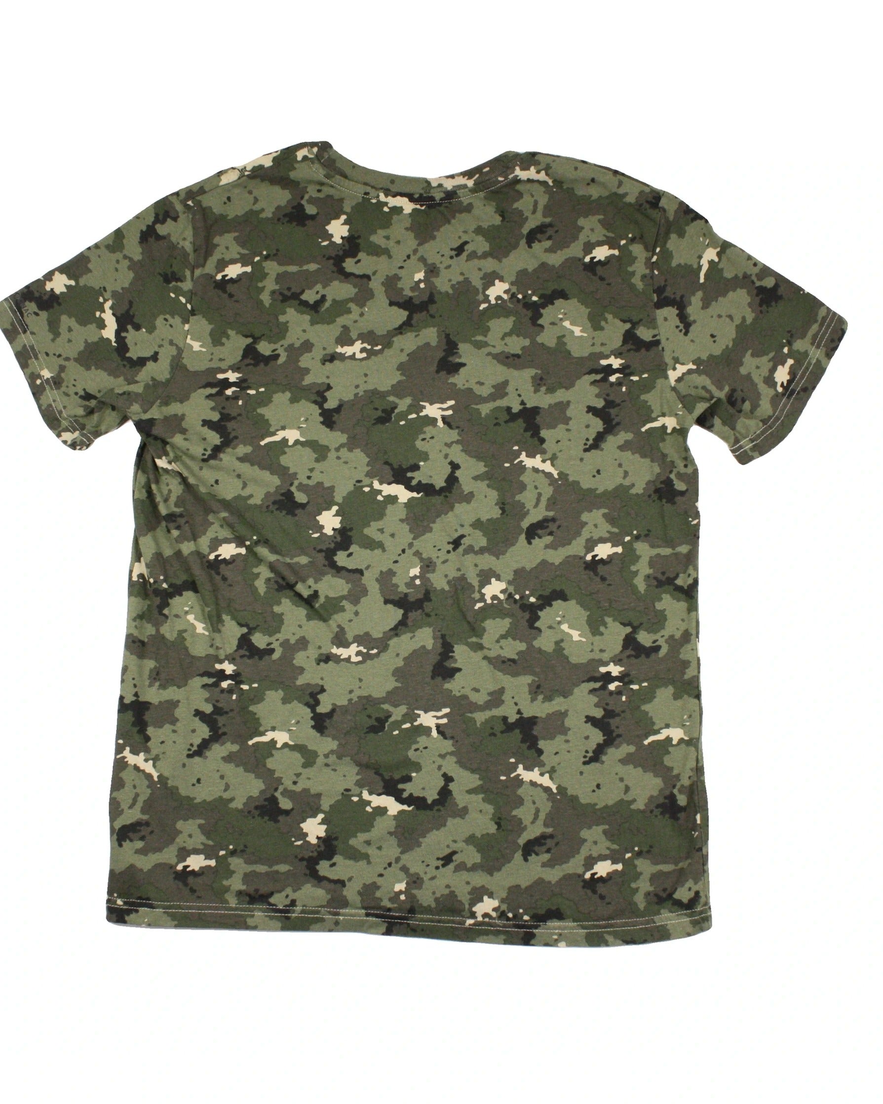 Decathlon Women's Olive/Black/Taupe Top with Round Neck, Camo Pattern – Size L