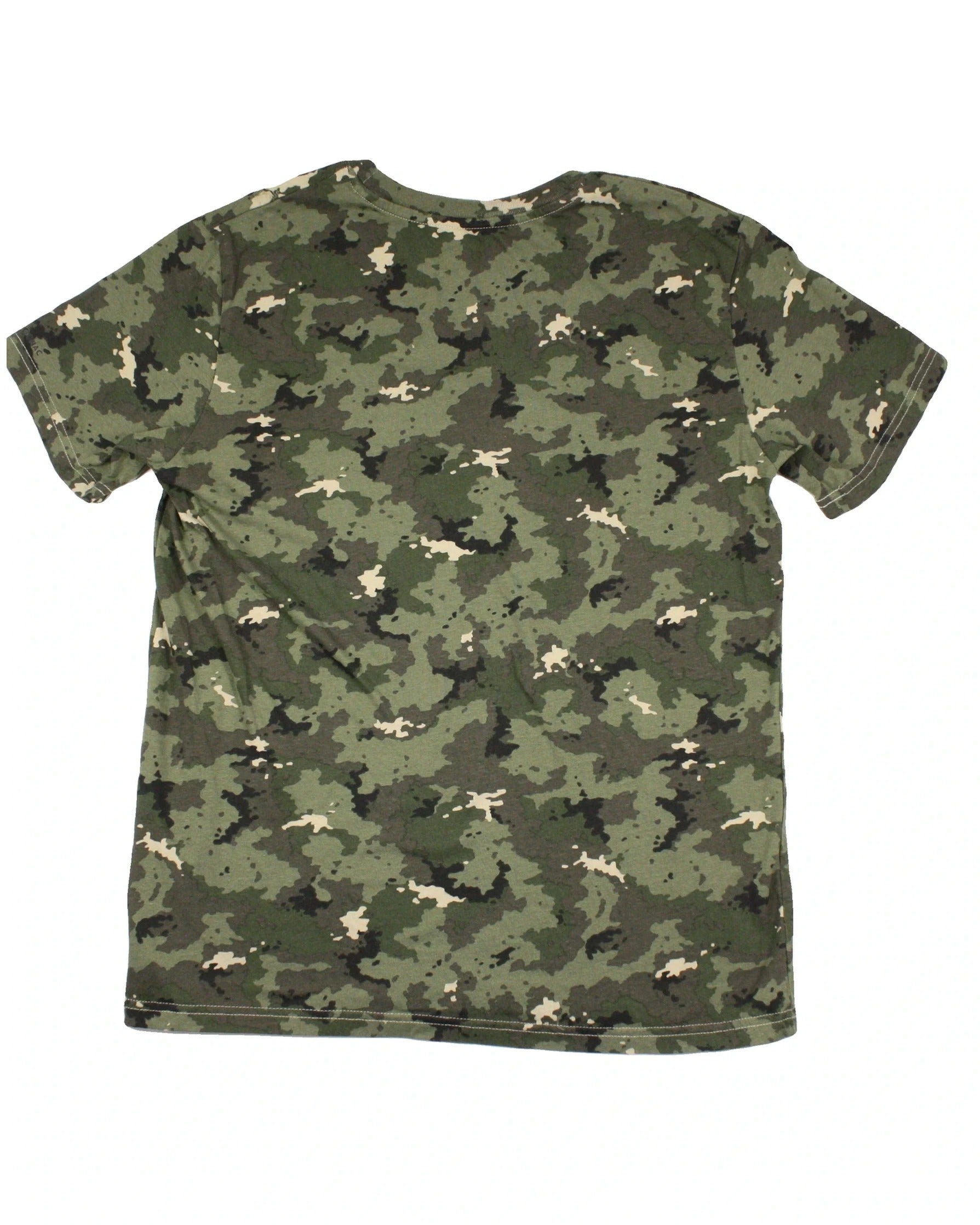 Decathlon Women's Olive/Black/Taupe Top with Round Neck, Camo Pattern – Size L