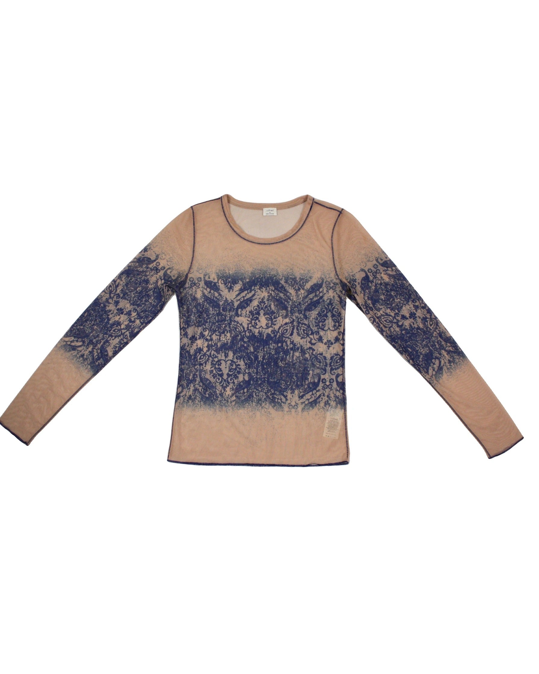 Wilfred Women's Peach/Blue Top with Mesh, Sheer, Topstitching – Size M