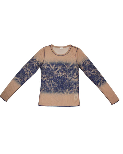 Wilfred Women's Peach/Blue Top with Mesh, Sheer, Topstitching – Size M