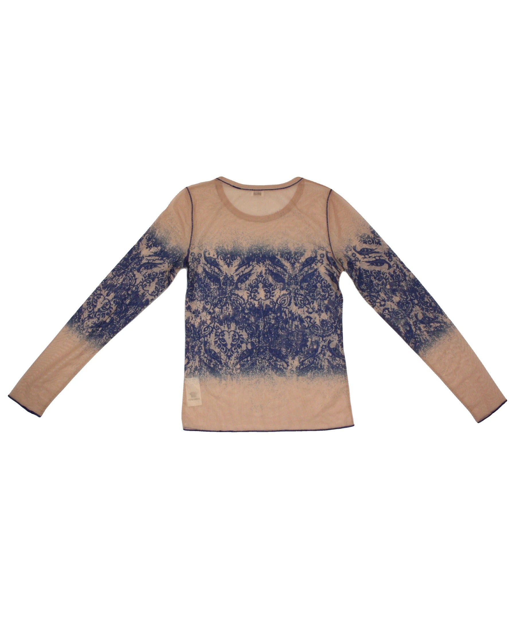 Wilfred Women's Peach/Blue Top with Mesh, Sheer, Topstitching – Size M