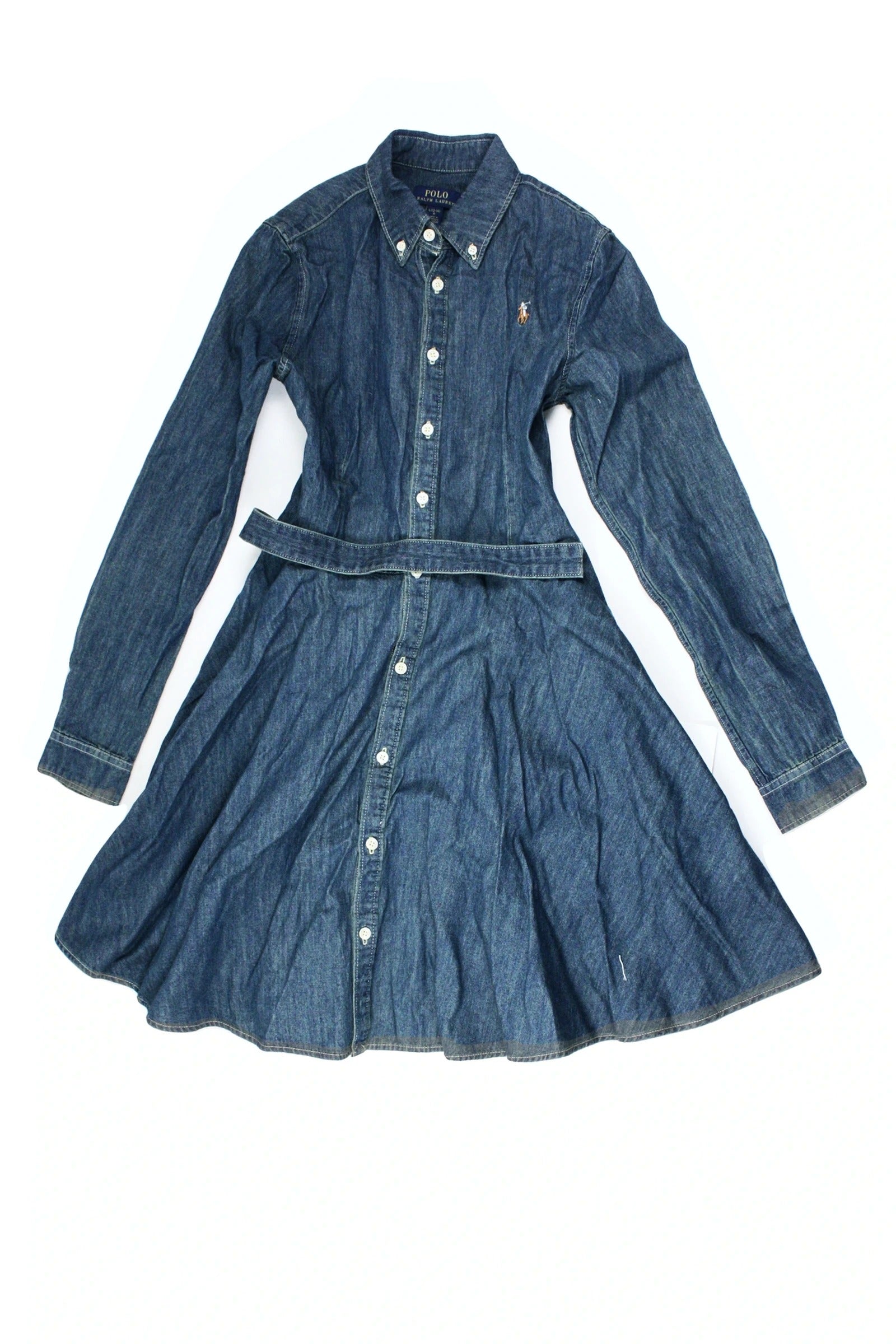 Polo Ralph Lauren Women's Blue Dress with Mini Length, Collar, Button-Up – Size L
