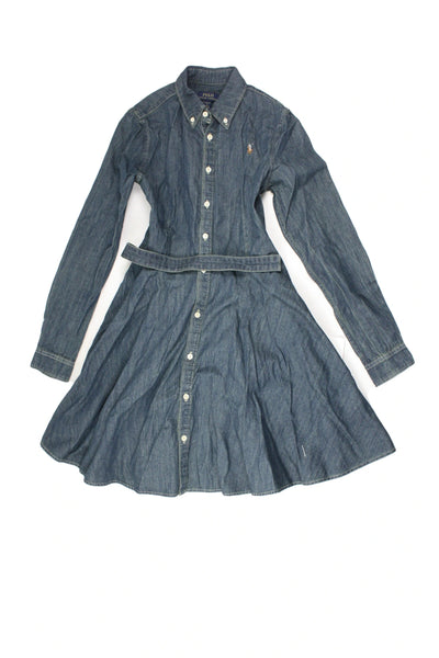 Polo Ralph Lauren Women's Blue Dress with Mini Length, Collar, Button-Up – Size L