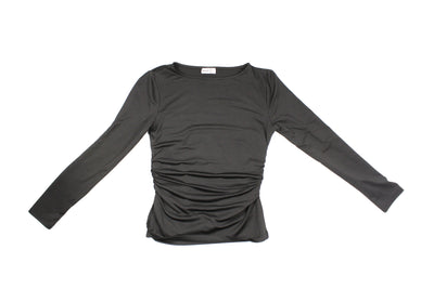 Envie Women's Black Top with Side Gathers, Round Neck, Side Slits – Size M