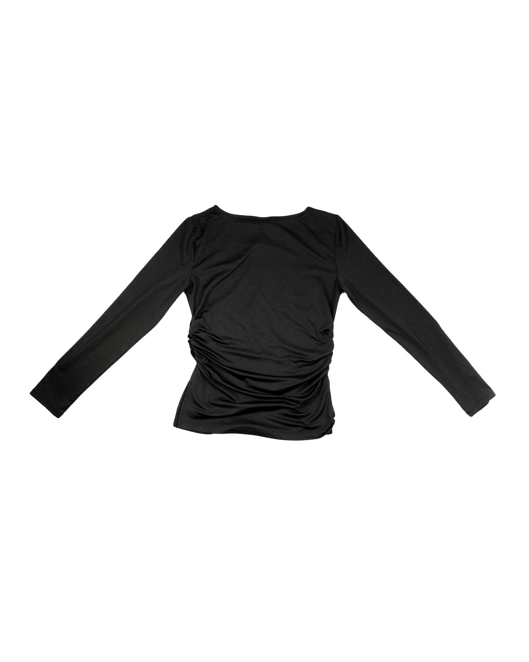 Envie Women's Black Top with Side Gathers, Round Neck, Side Slits – Size M